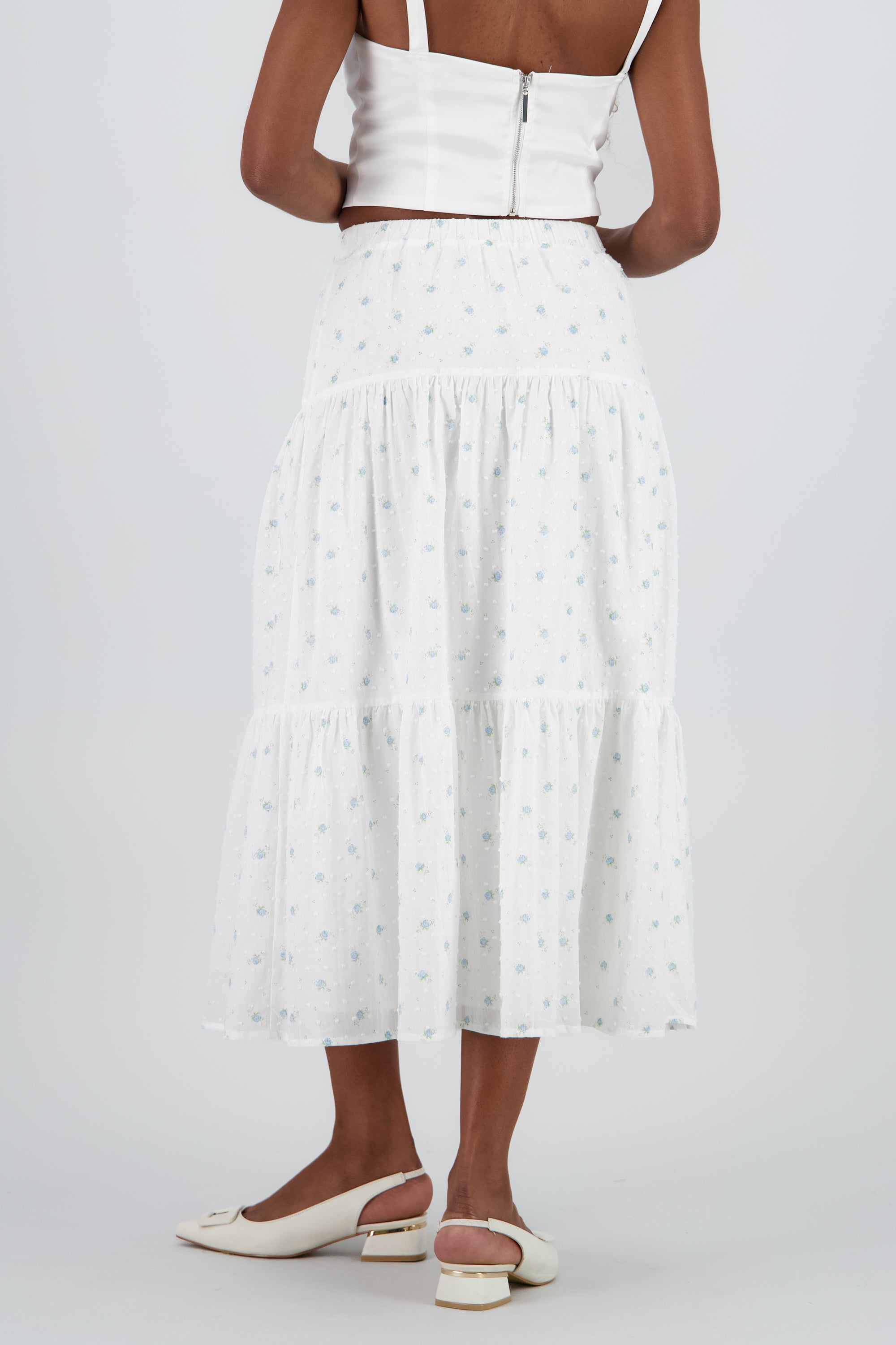 Falda maxi floral con textura BLANCO COMBO