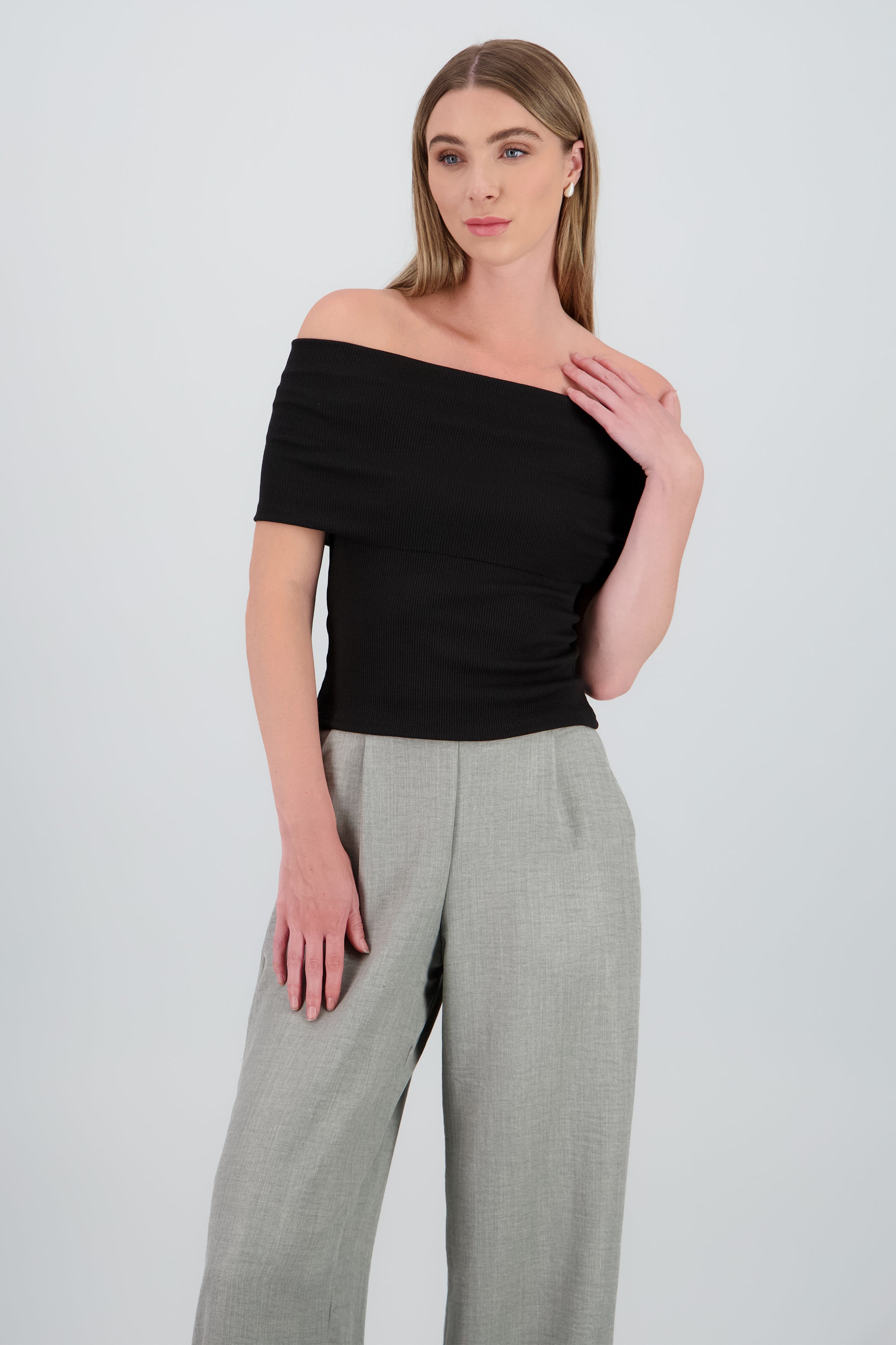 Top rib strapples doblez NEGRO