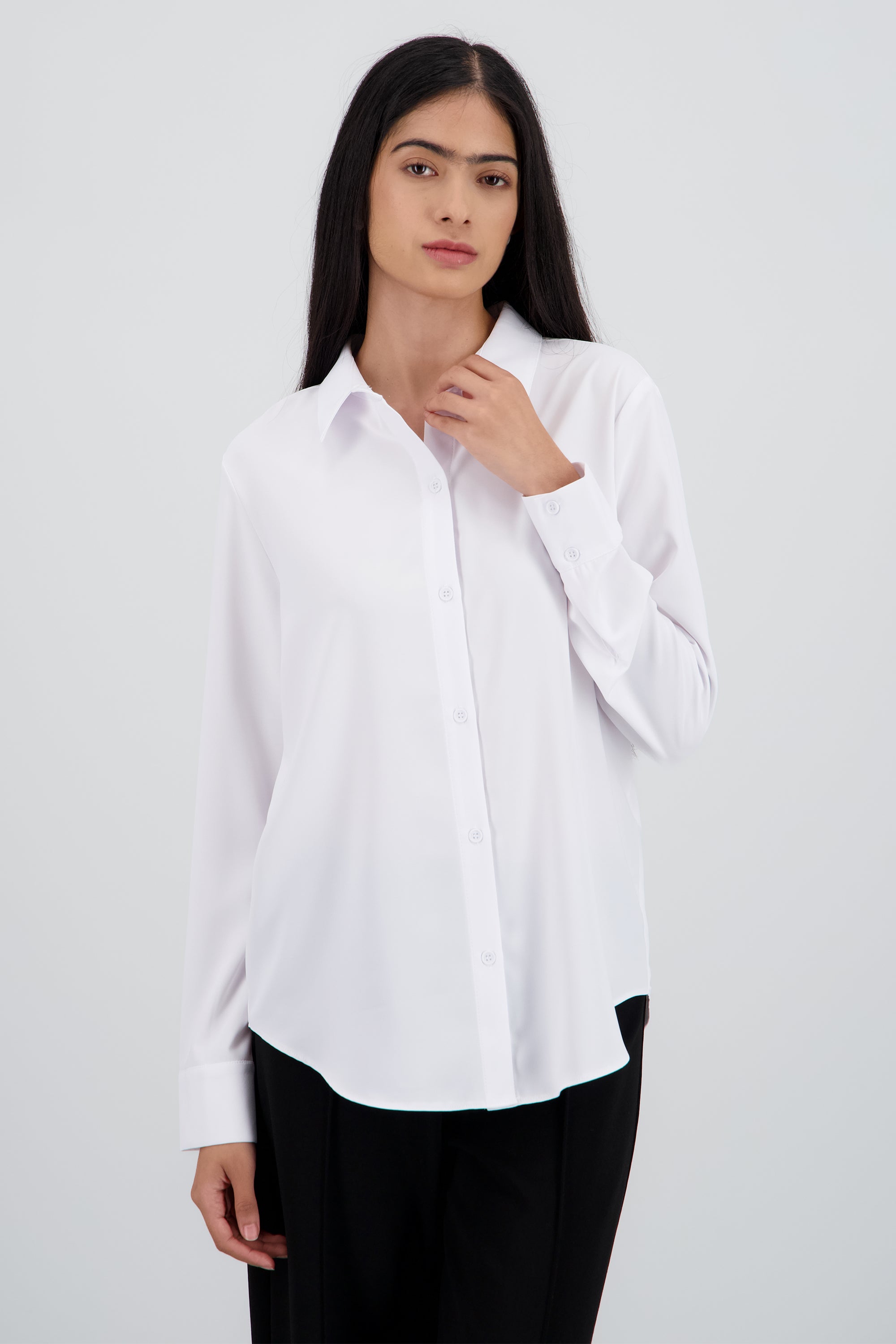 Camisa lisa manga larga botones BLANCO