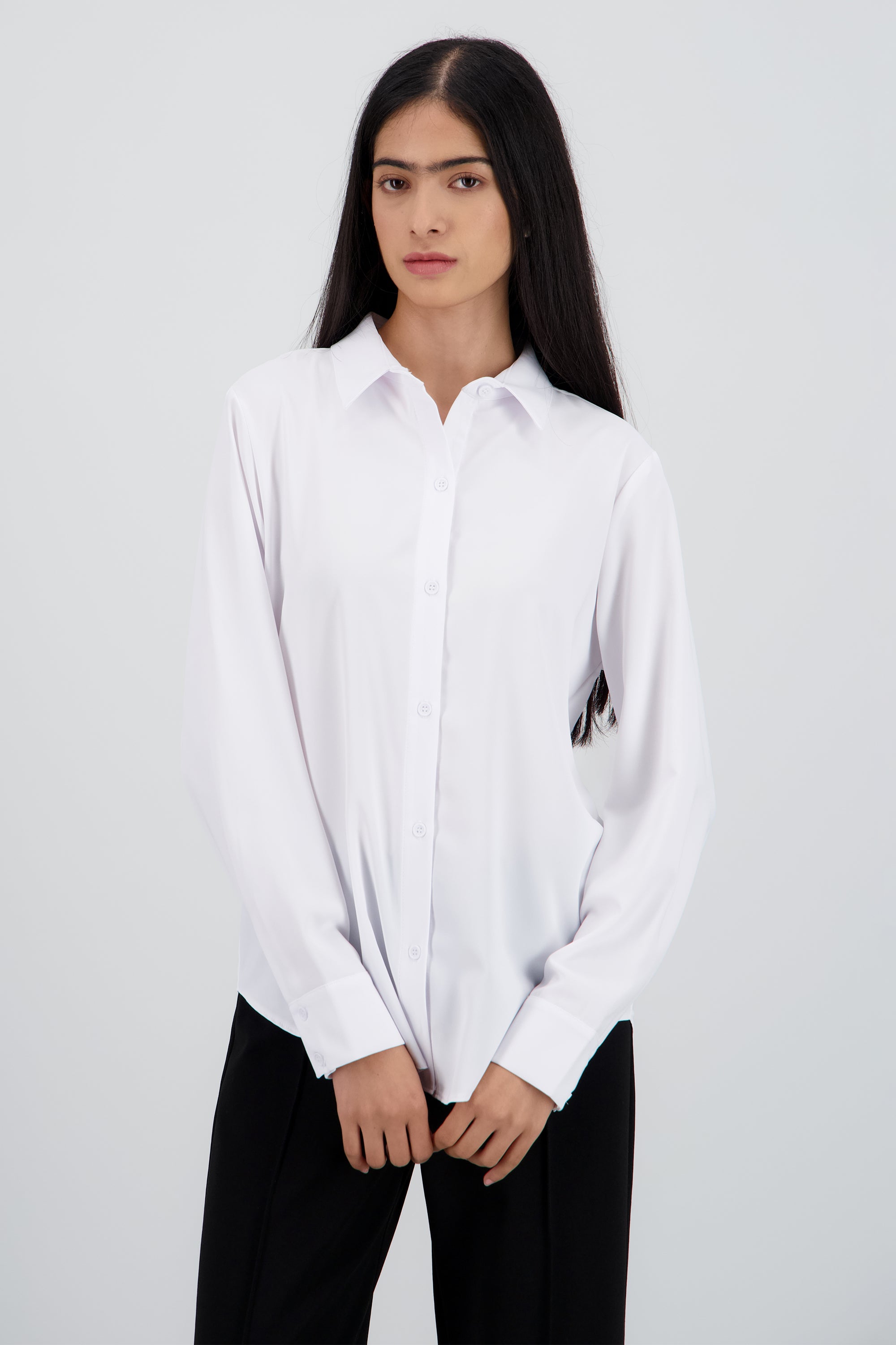 Camisa lisa manga larga botones BLANCO