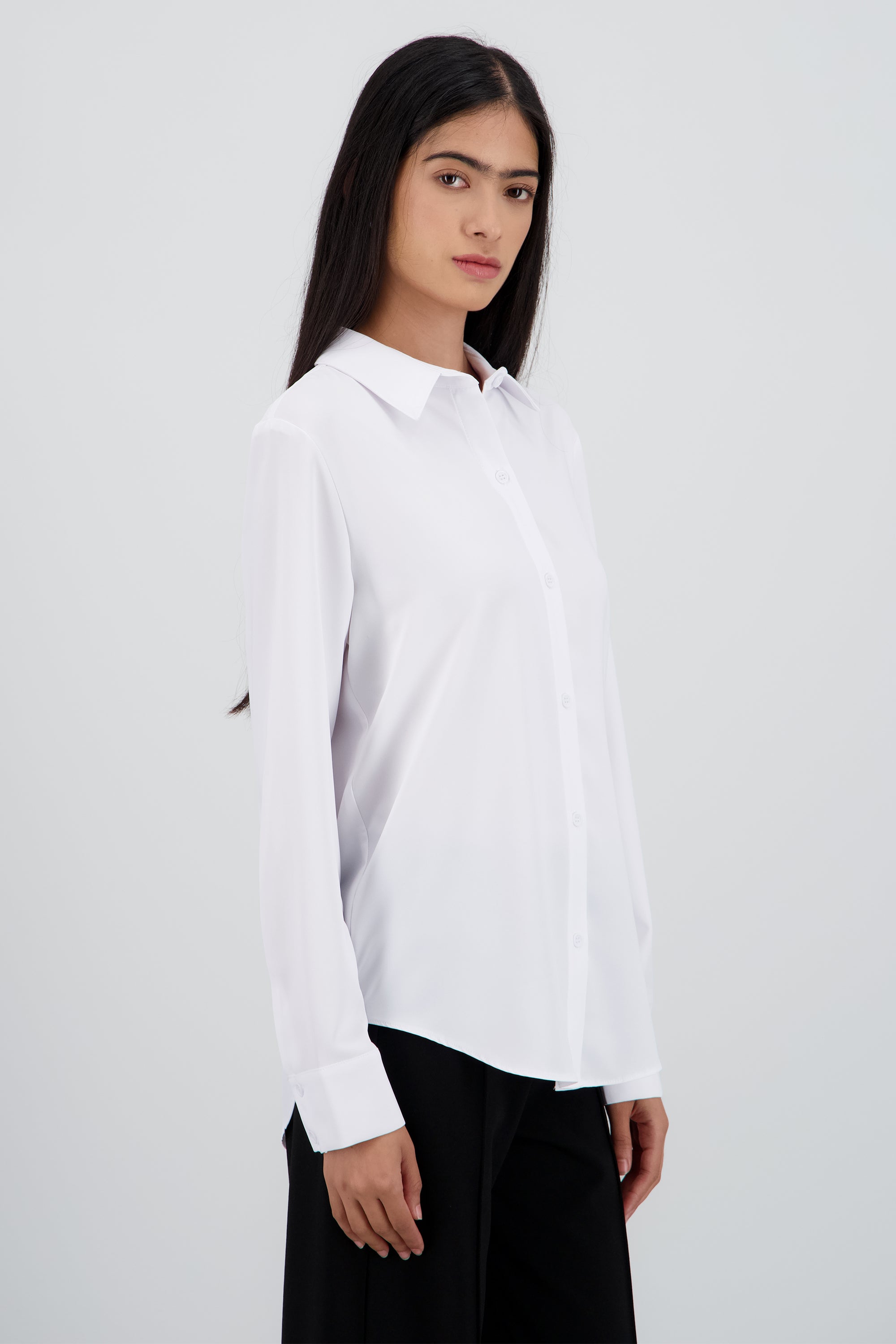 Camisa lisa manga larga botones BLANCO