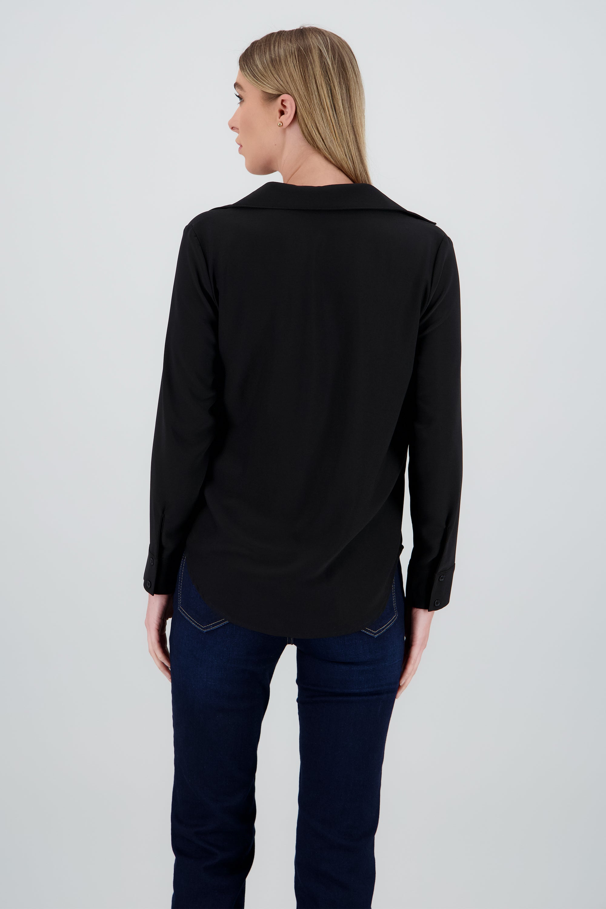 Camisa lisa manga larga botones NEGRO