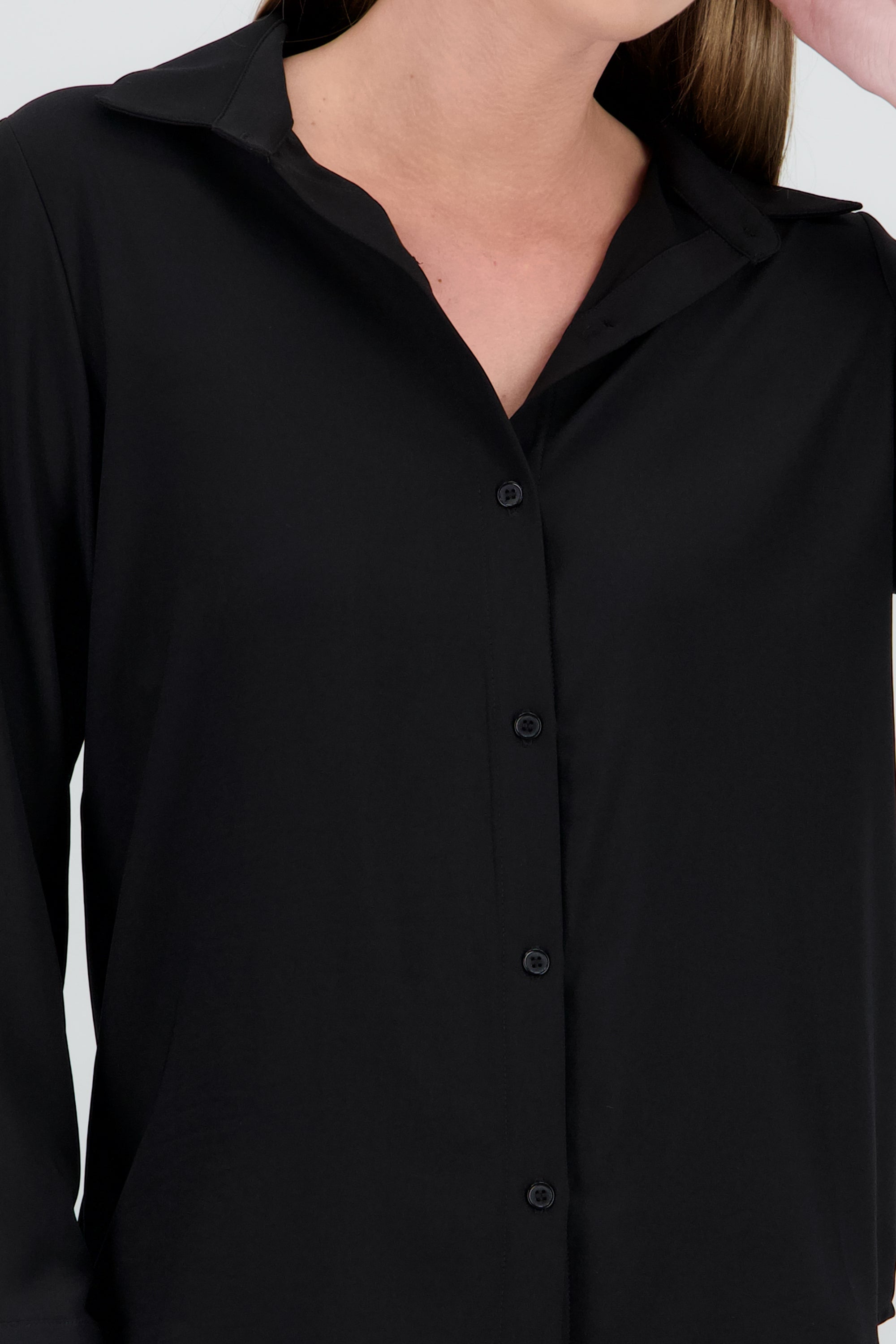 Camisa lisa manga larga botones NEGRO