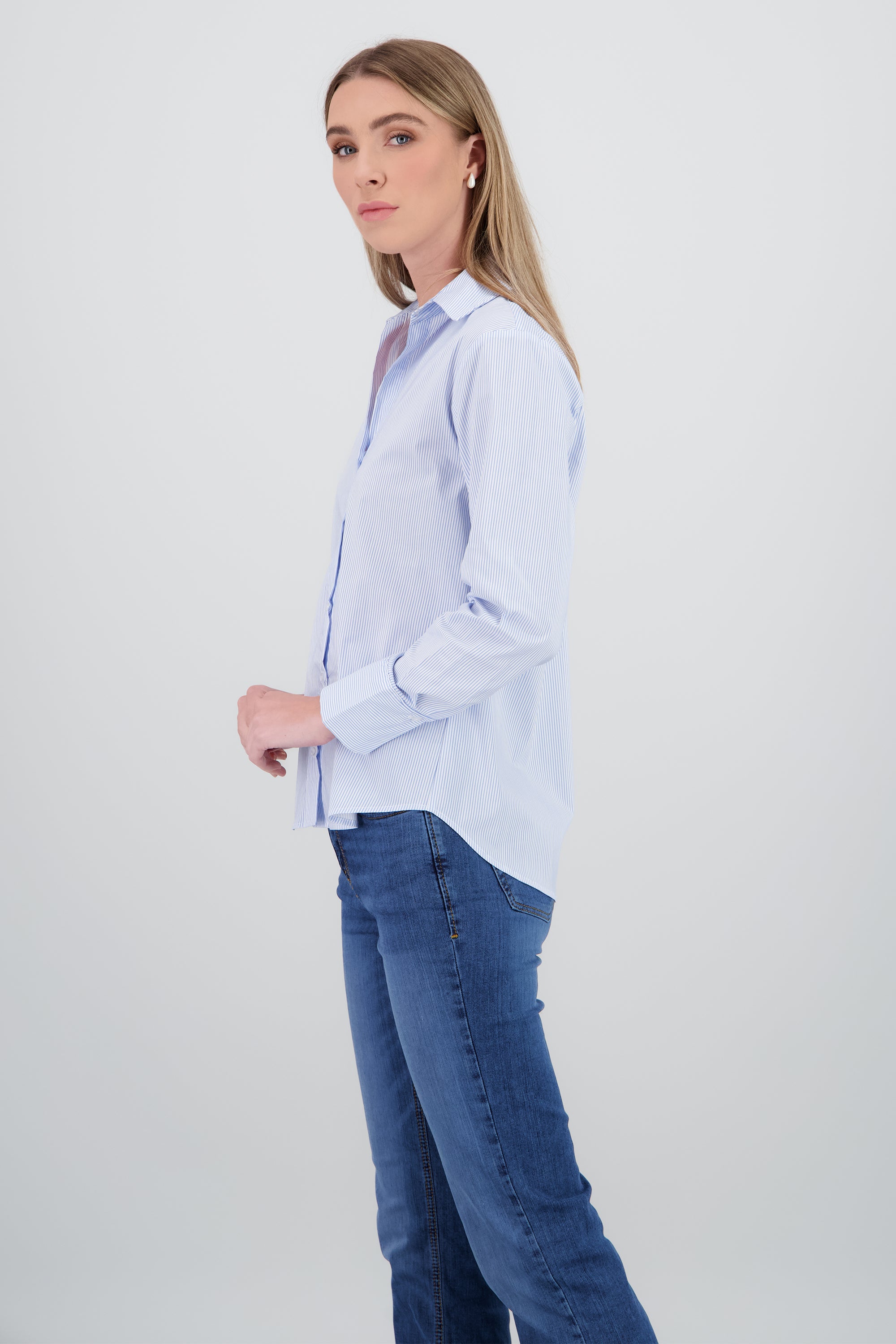 Camisa manga larga cuello rayas AZUL CIELO