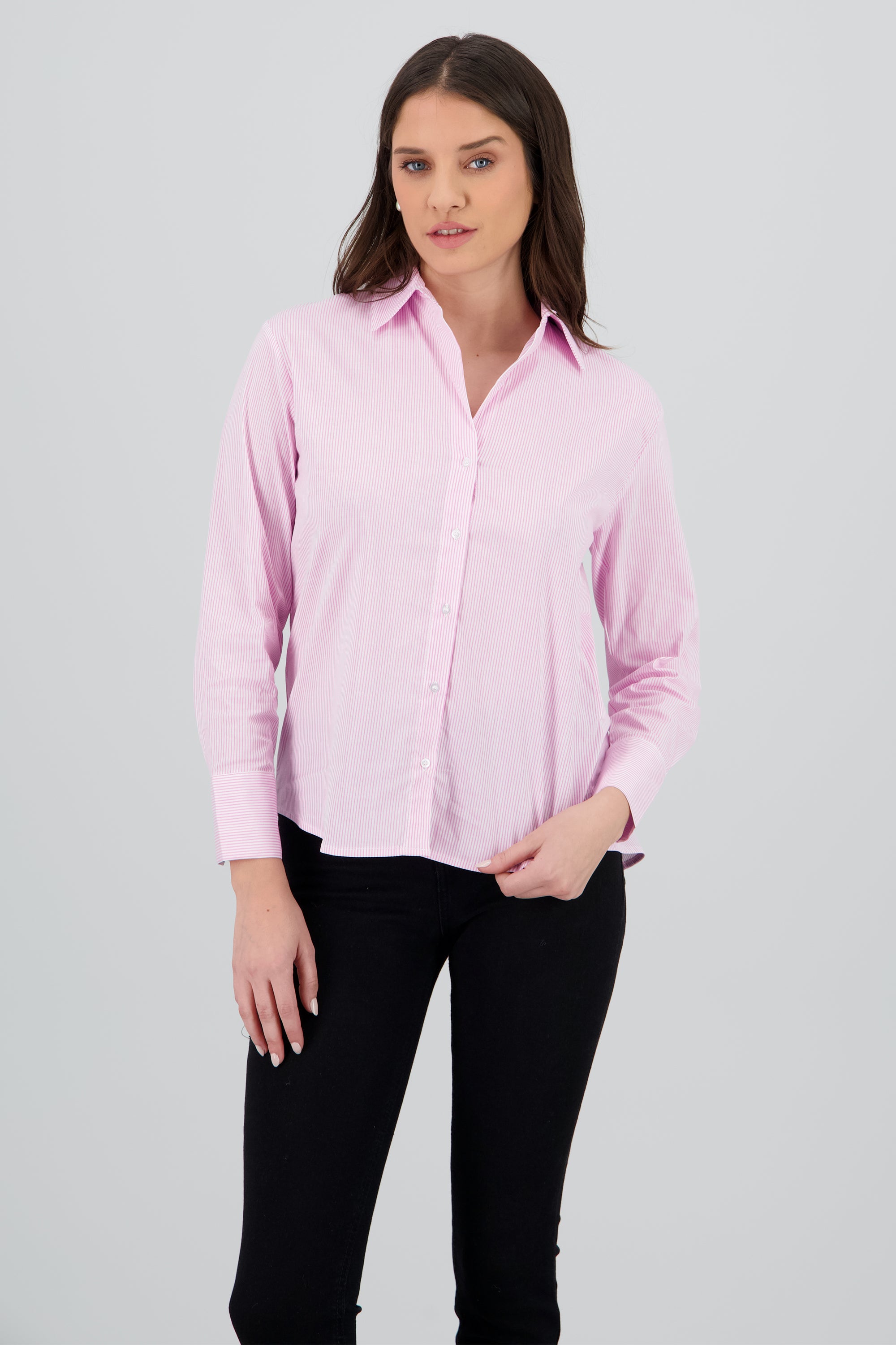 Camisa manga larga cuello rayas ROSA PASTEL