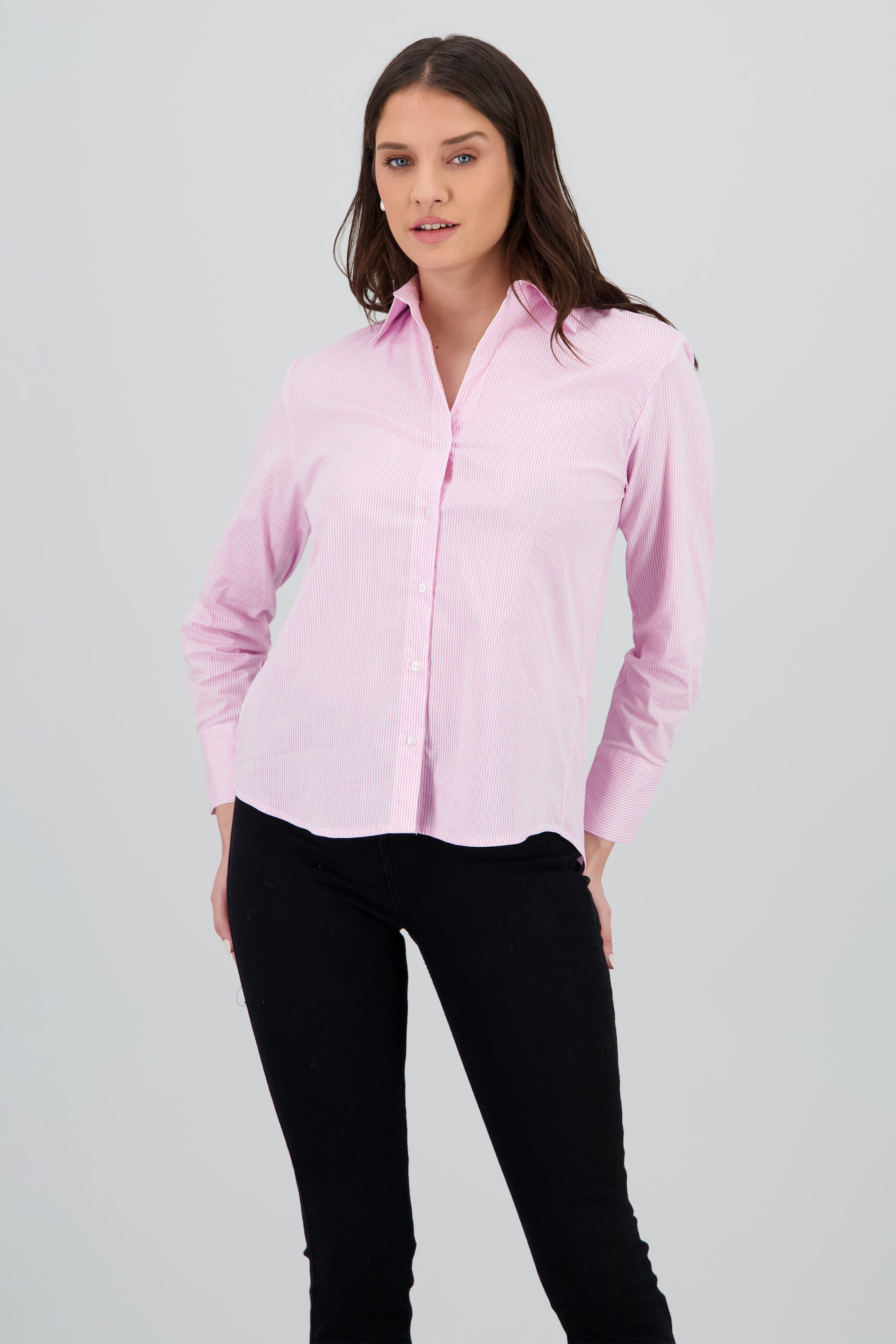 Camisa manga larga cuello rayas ROSA PASTEL