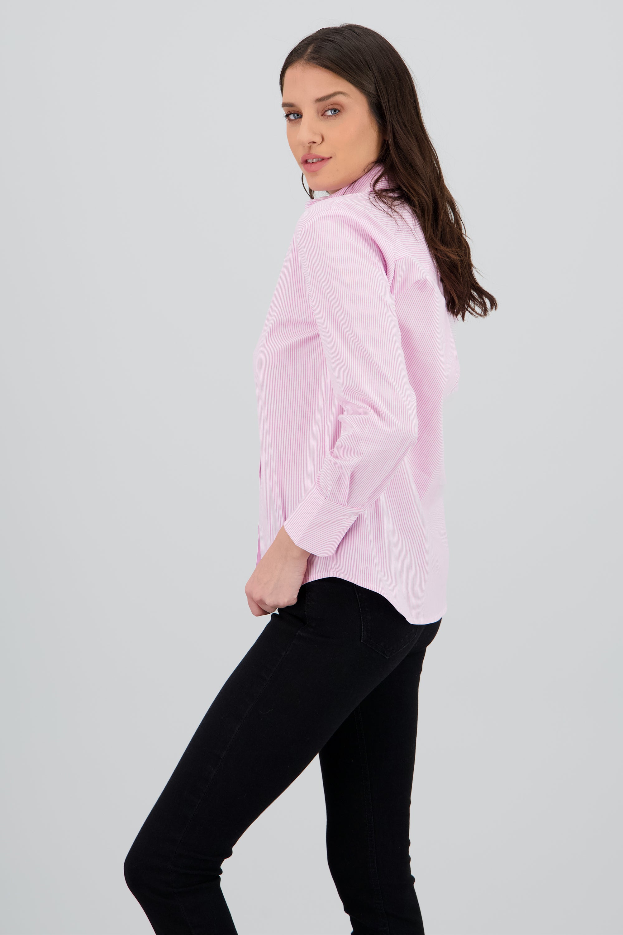 Camisa manga larga cuello rayas ROSA PASTEL