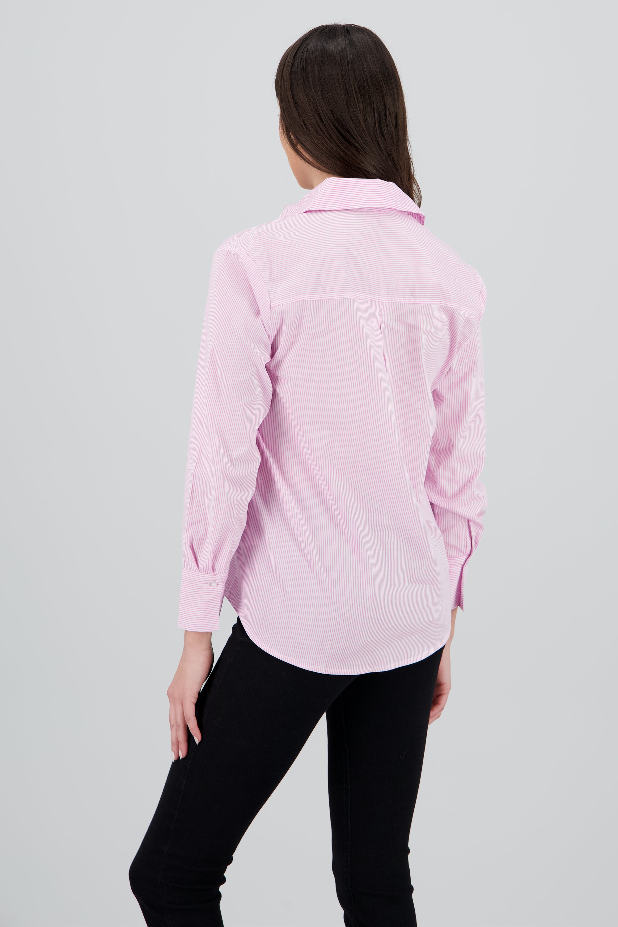 Camisa manga larga cuello rayas ROSA PASTEL