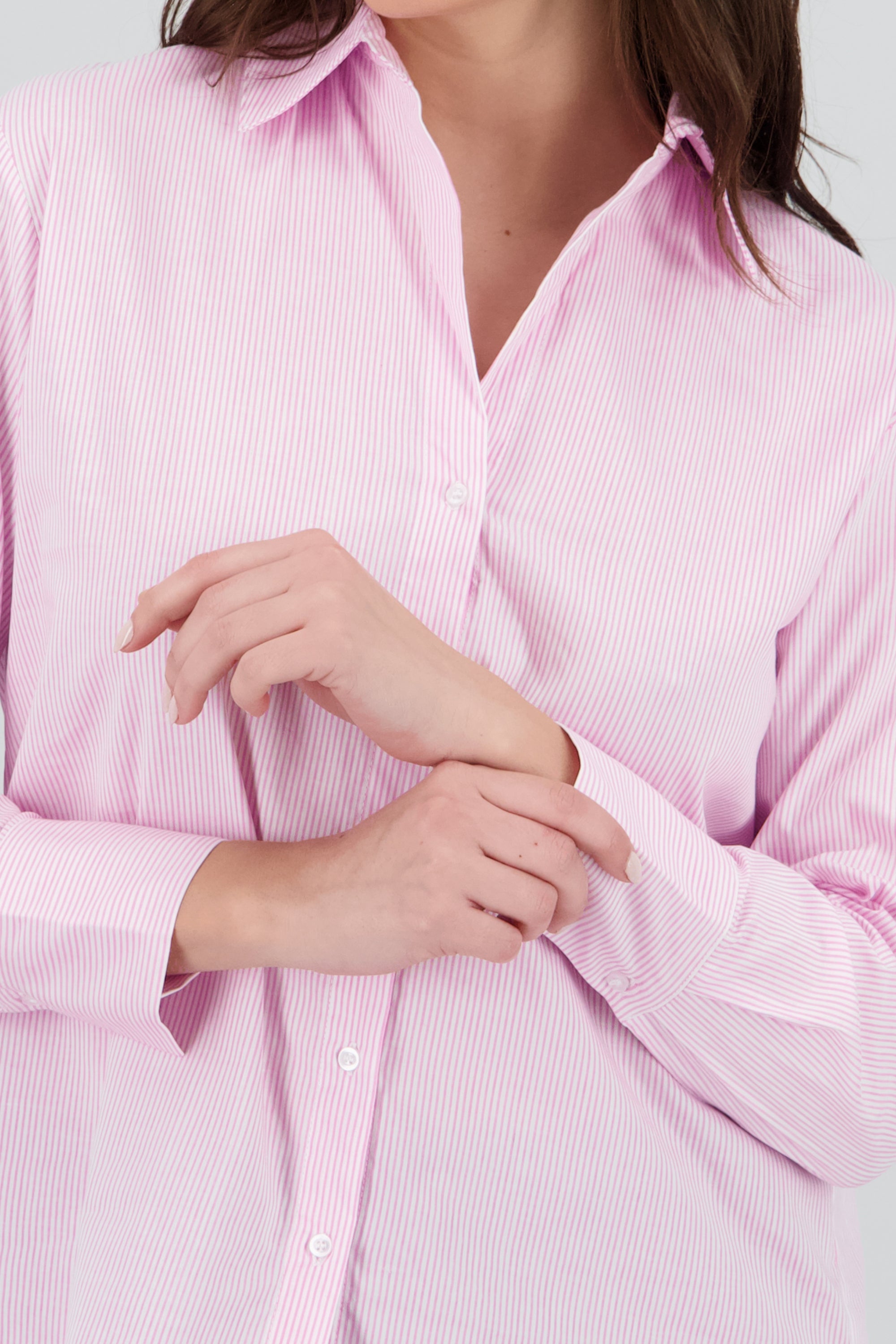Camisa manga larga cuello rayas ROSA PASTEL