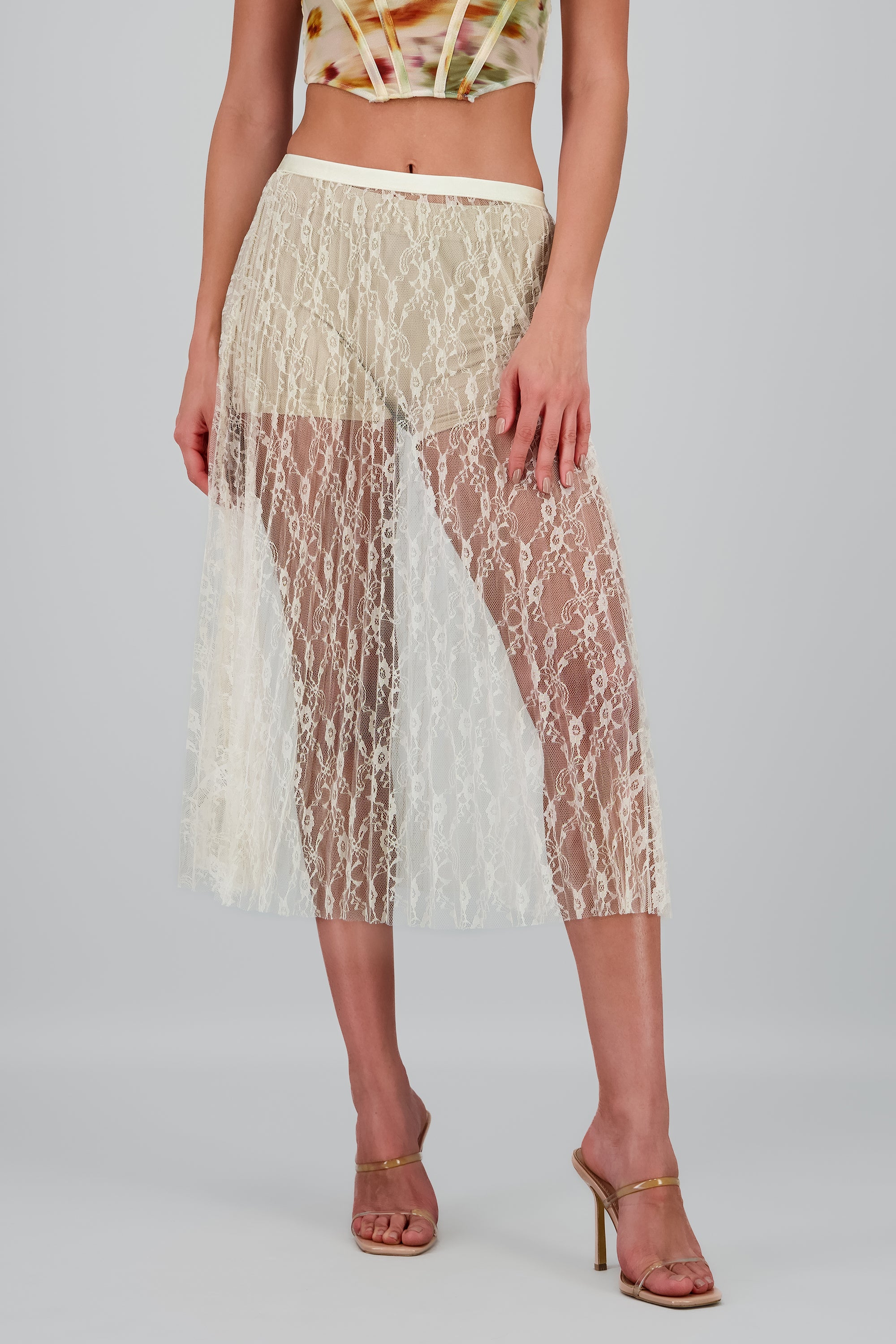Falda midi encaje HUESO