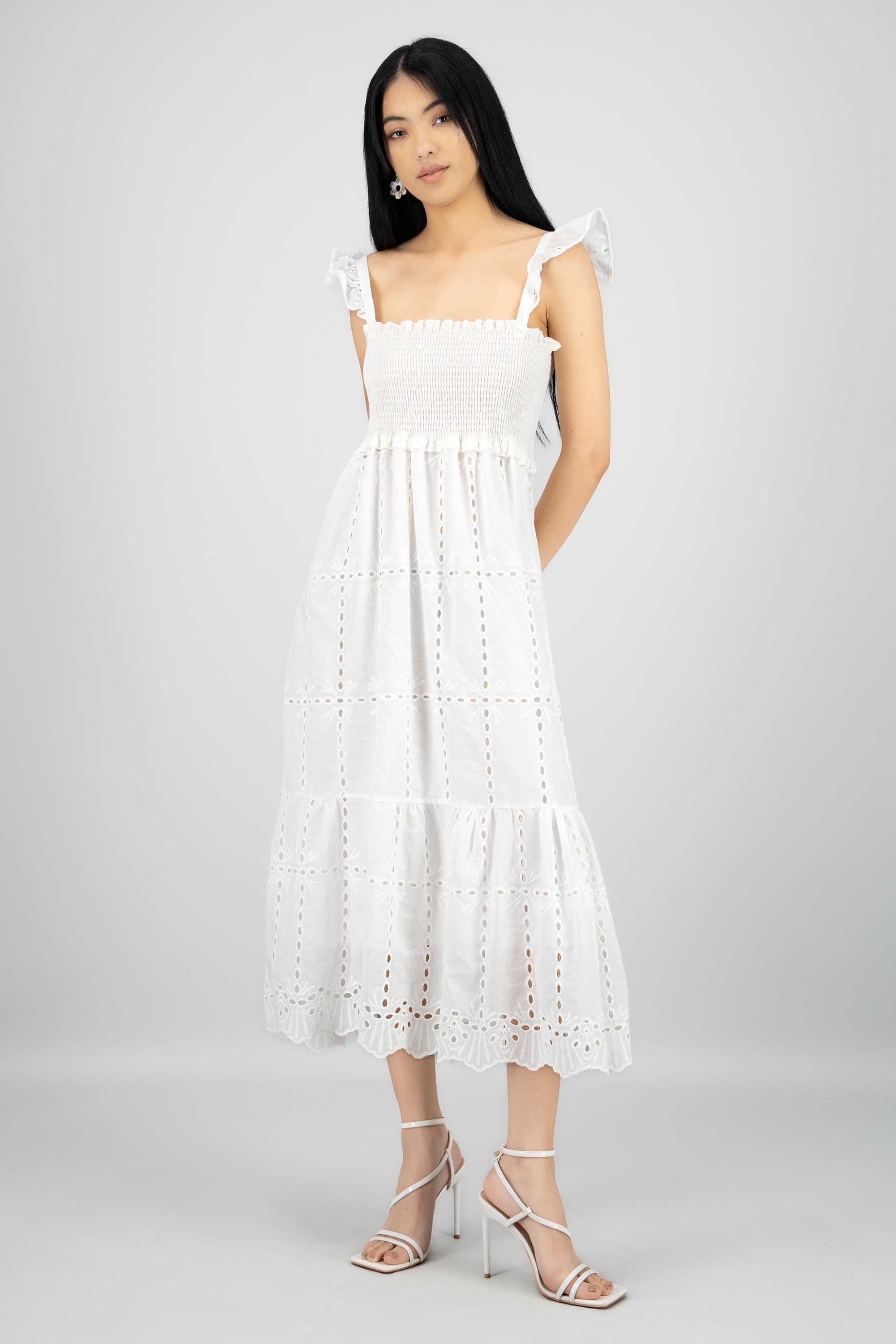 Vestido midi detalle eyelead BLANCO