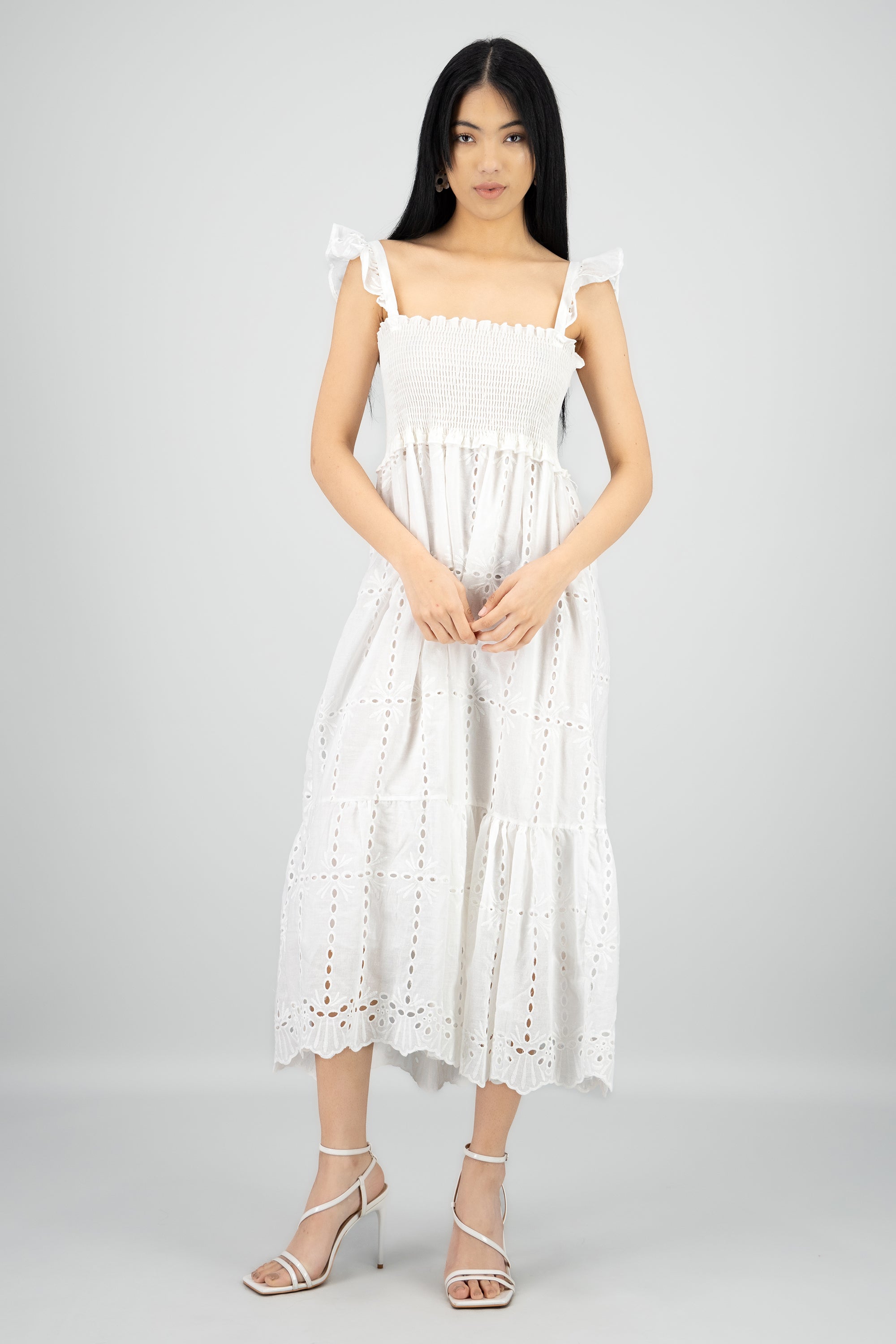 Vestido midi detalle eyelead BLANCO
