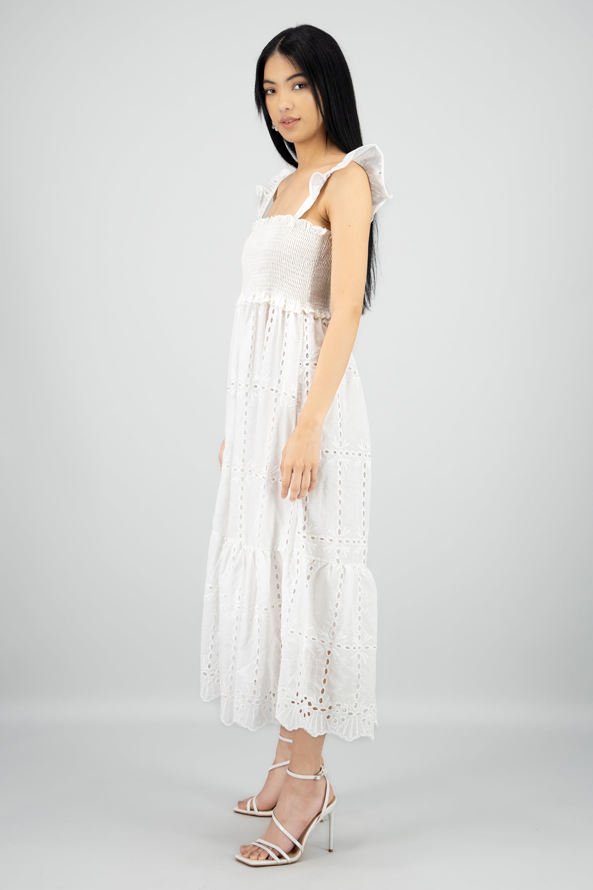 Vestido midi detalle eyelead BLANCO