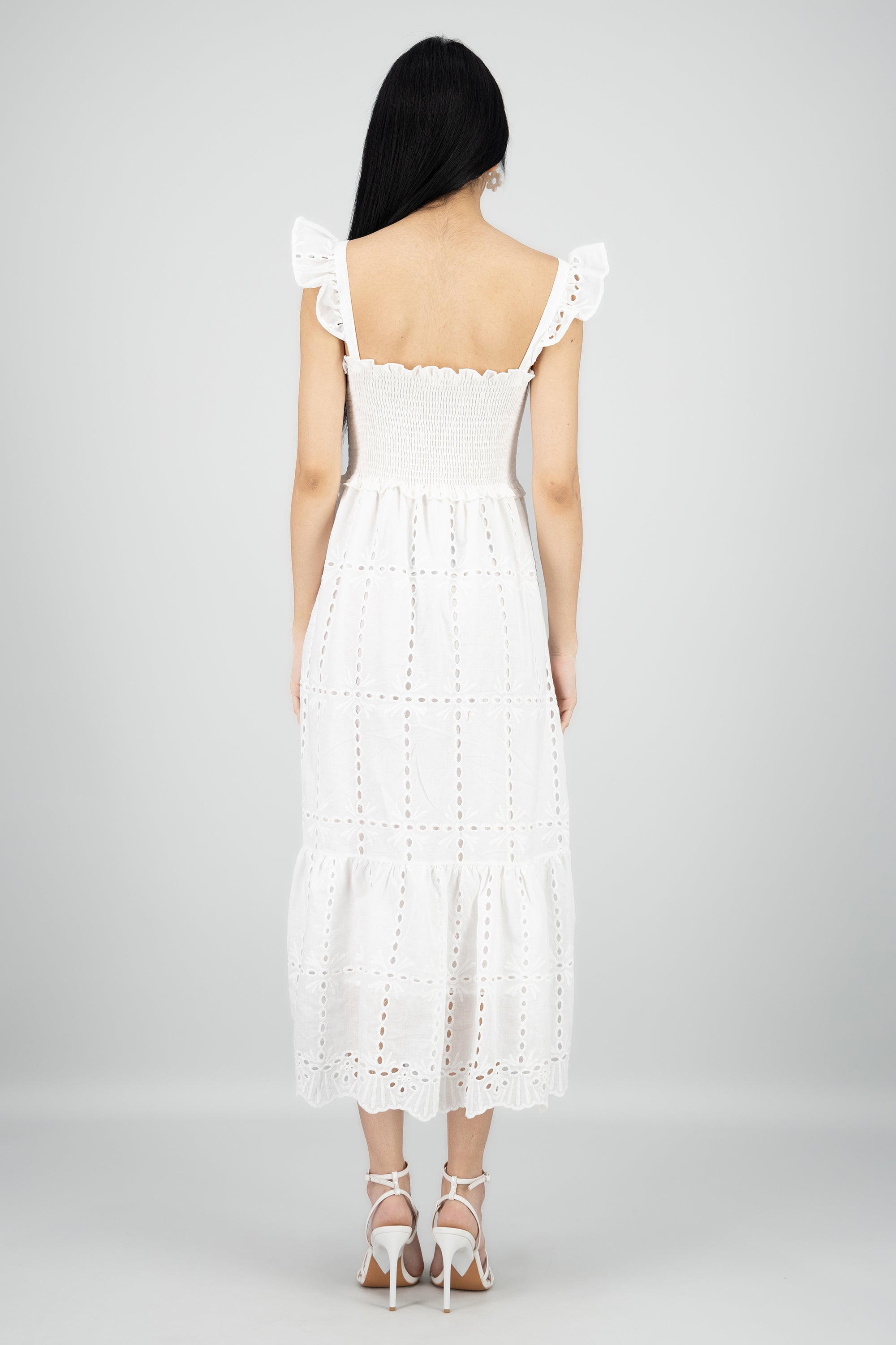 Vestido midi detalle eyelead BLANCO