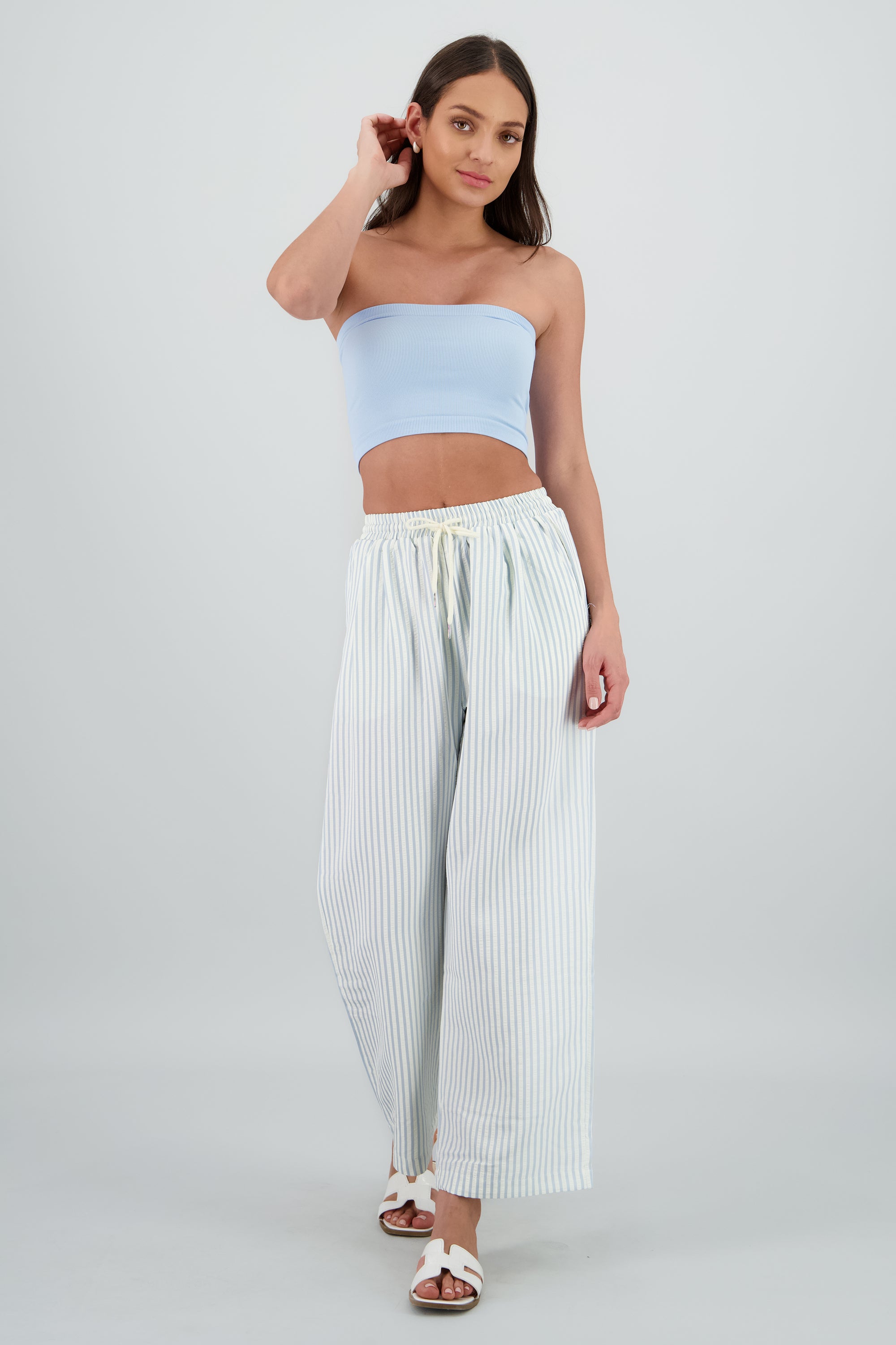 Pantalon rayas con jareta AZUL PASTEL