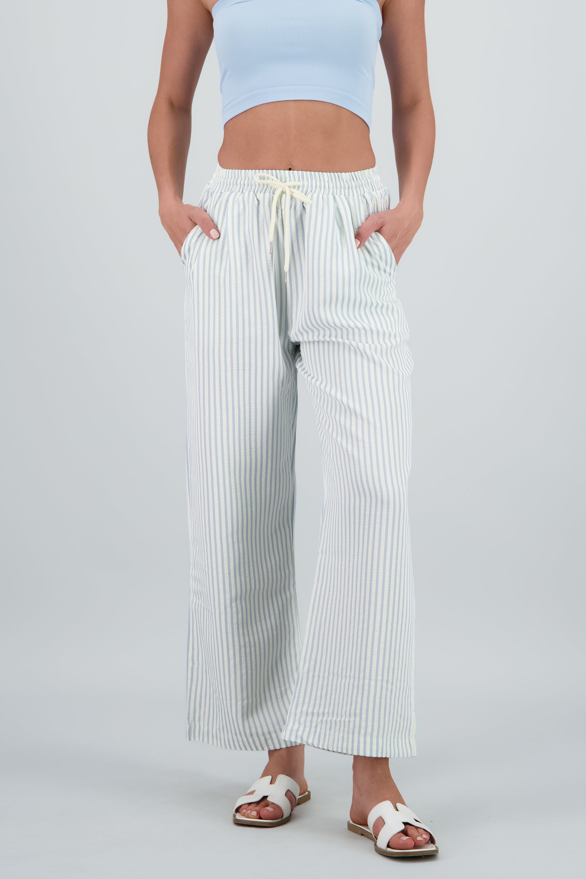Pantalon rayas con jareta AZUL PASTEL