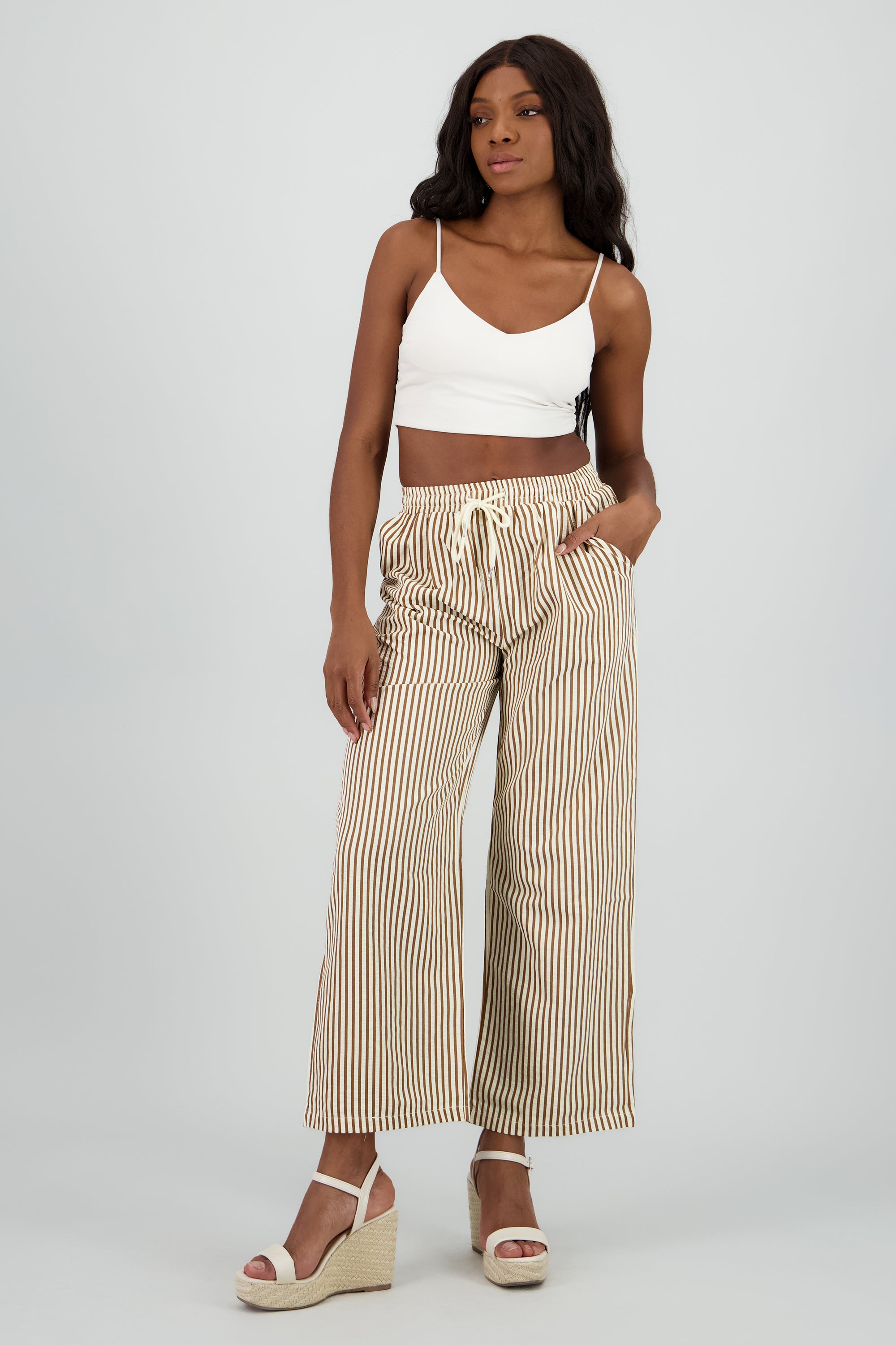Pantalon rayas con jareta CHOCOLATE