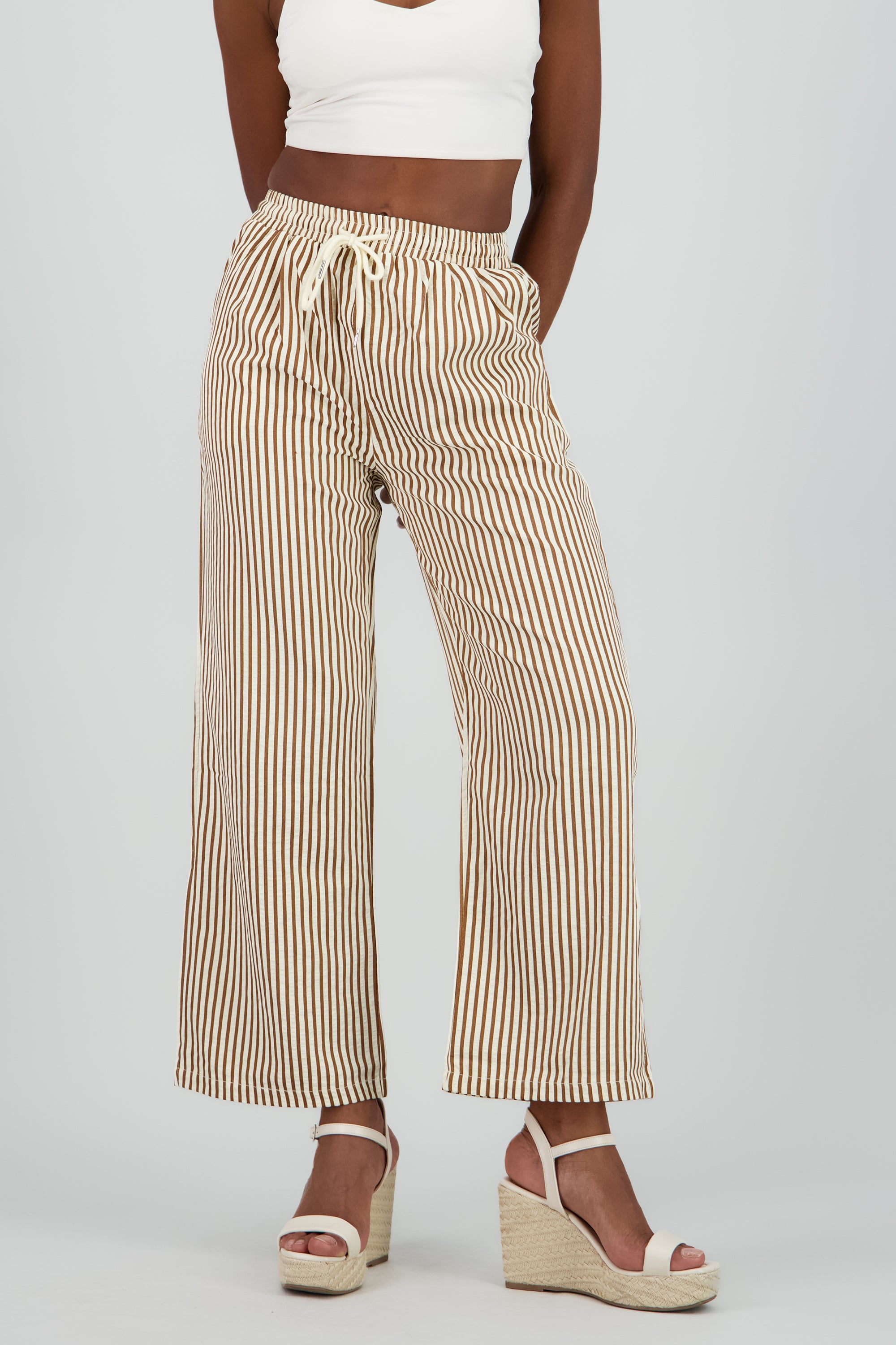 Pantalon rayas con jareta CHOCOLATE