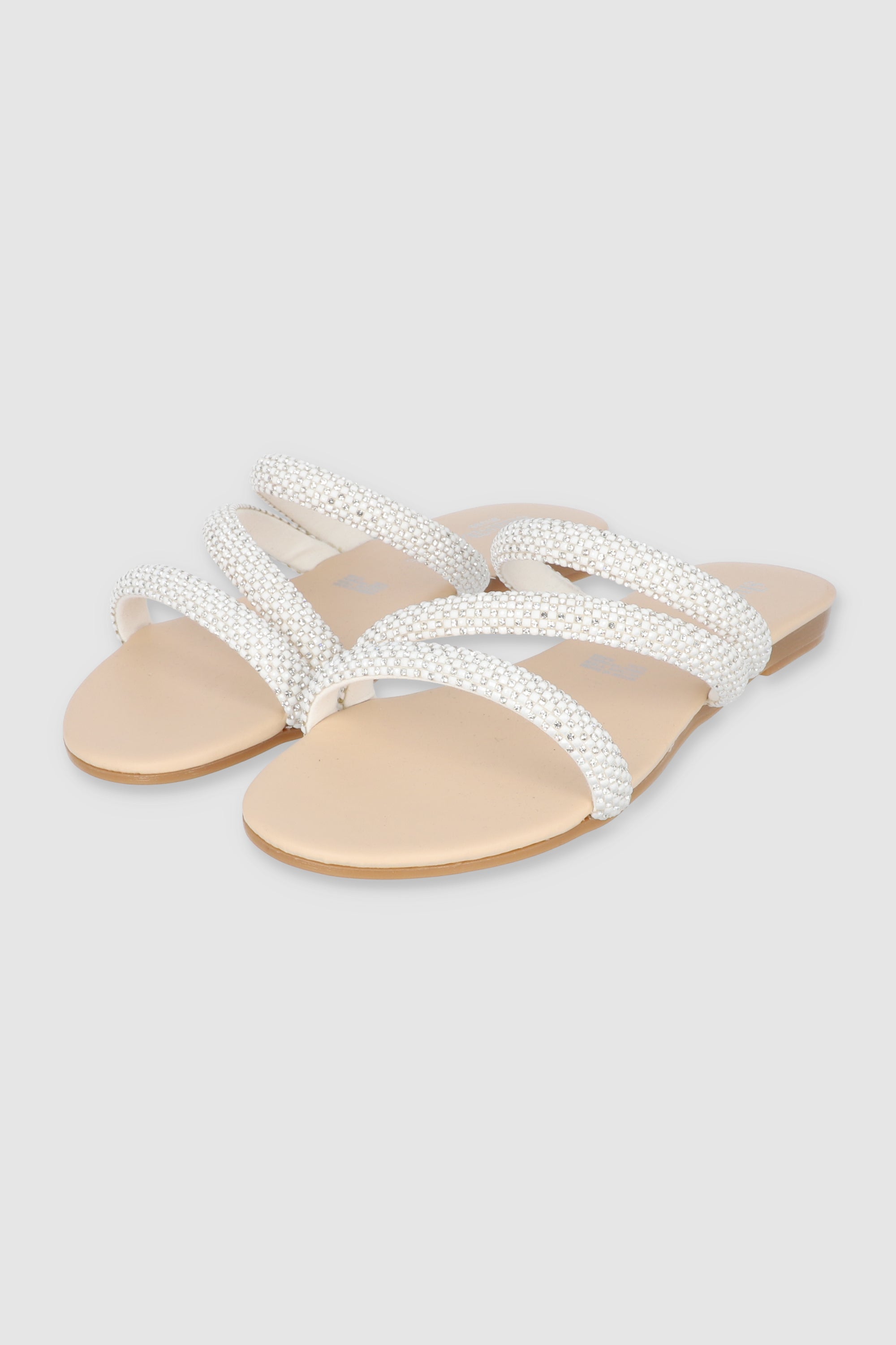 Sandalia tiras diagonal brillos NUDE