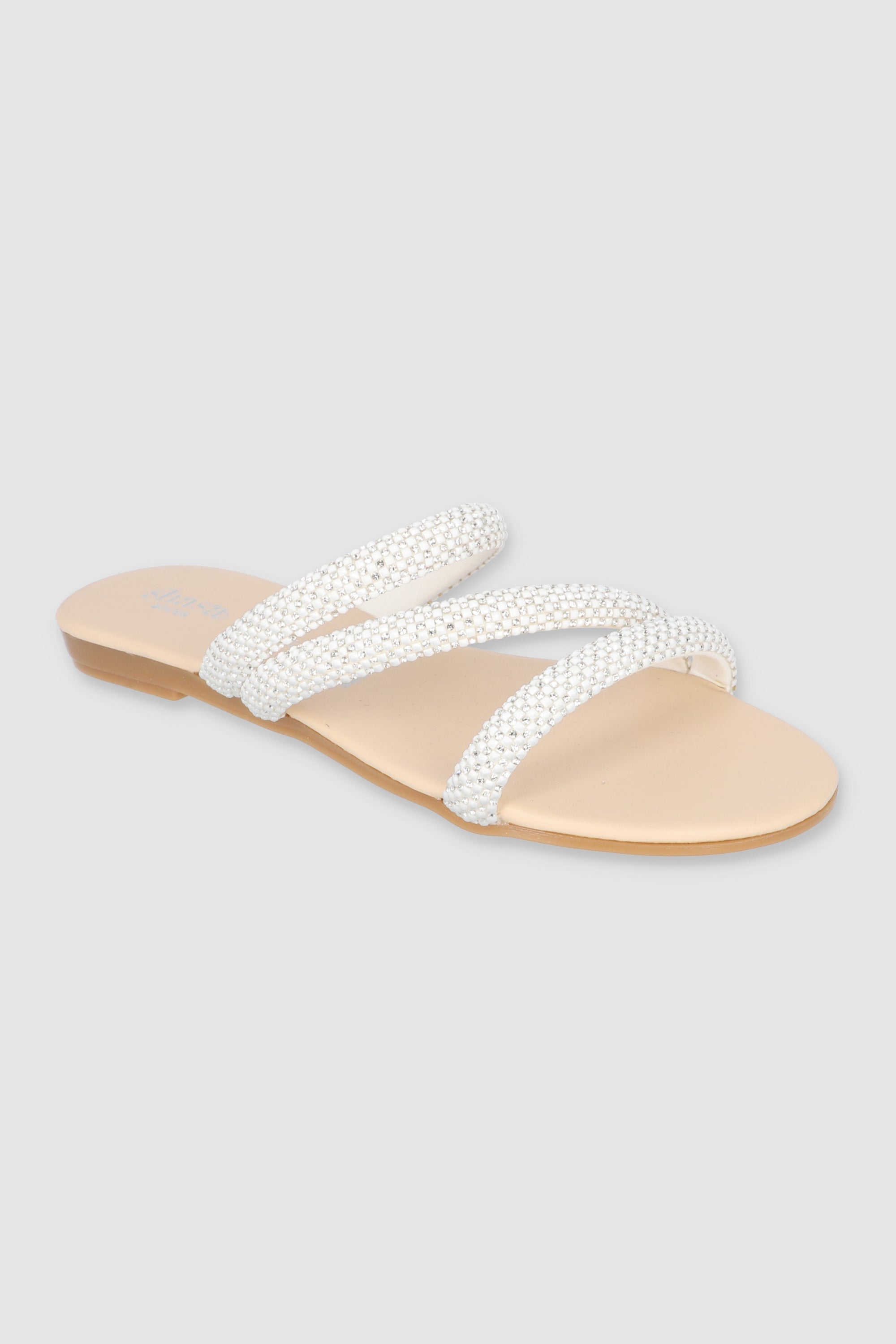 Sandalia tiras diagonal brillos NUDE