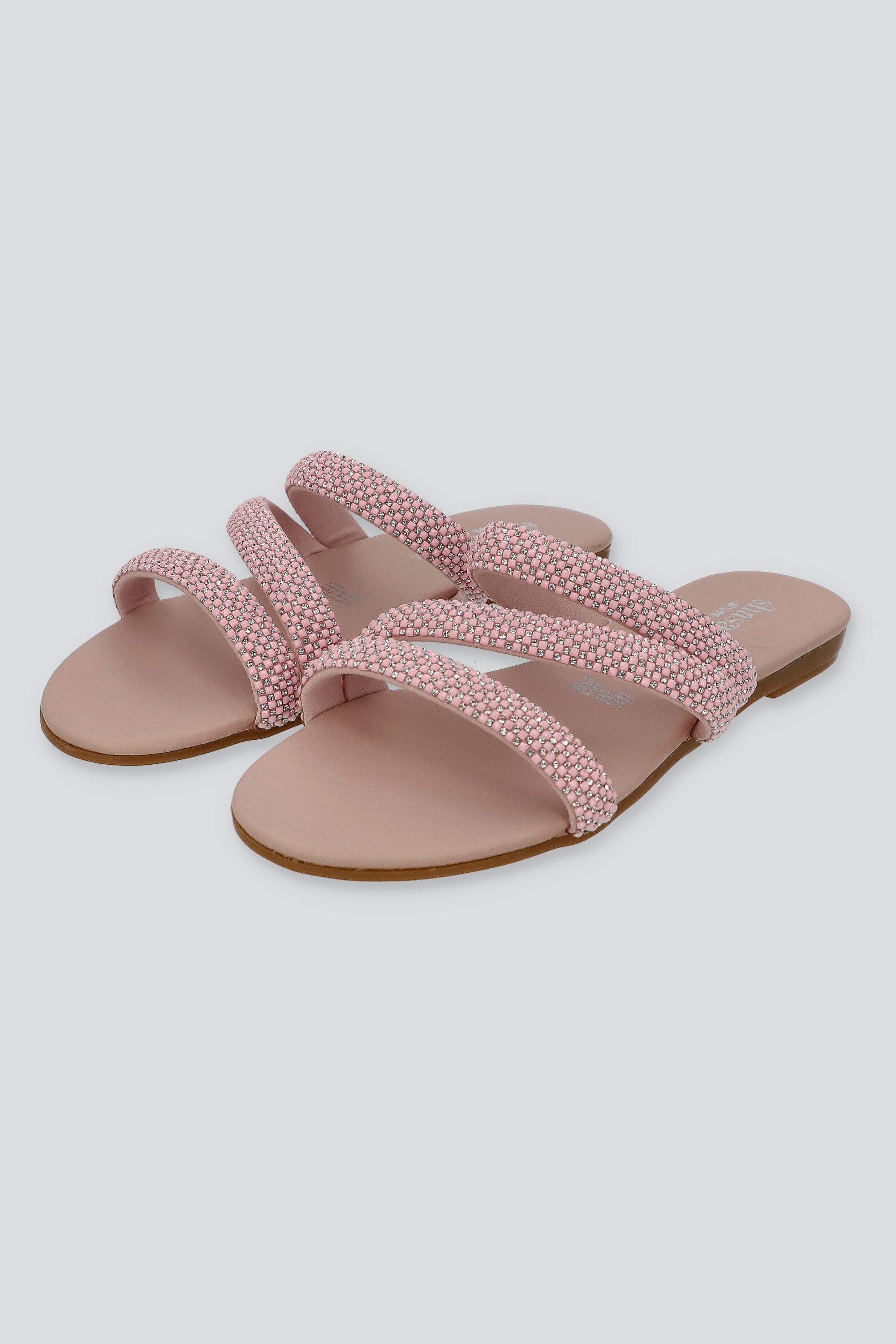 Sandalia tiras diagonal brillos ROSA