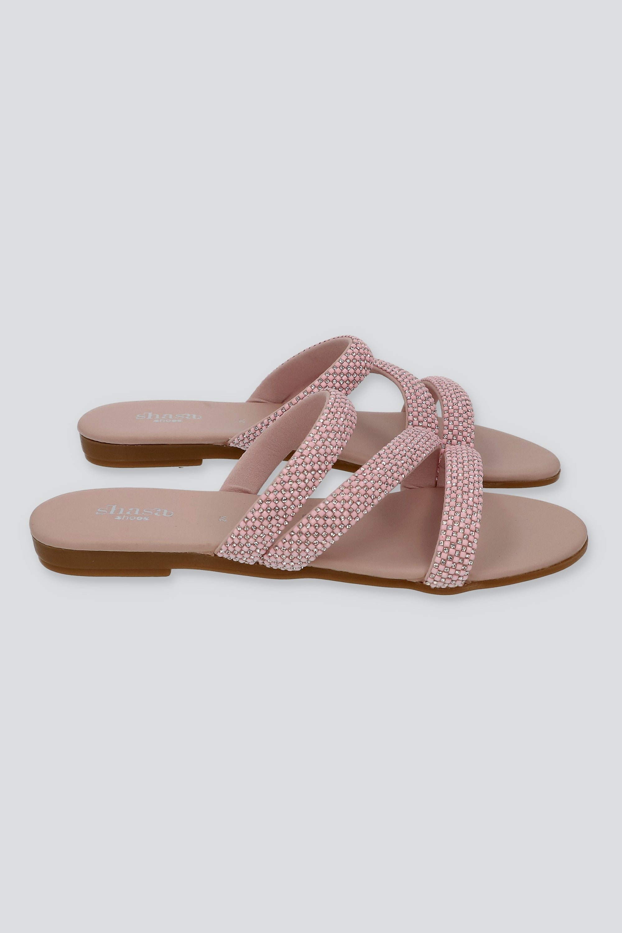 Sandalia tiras diagonal brillos ROSA