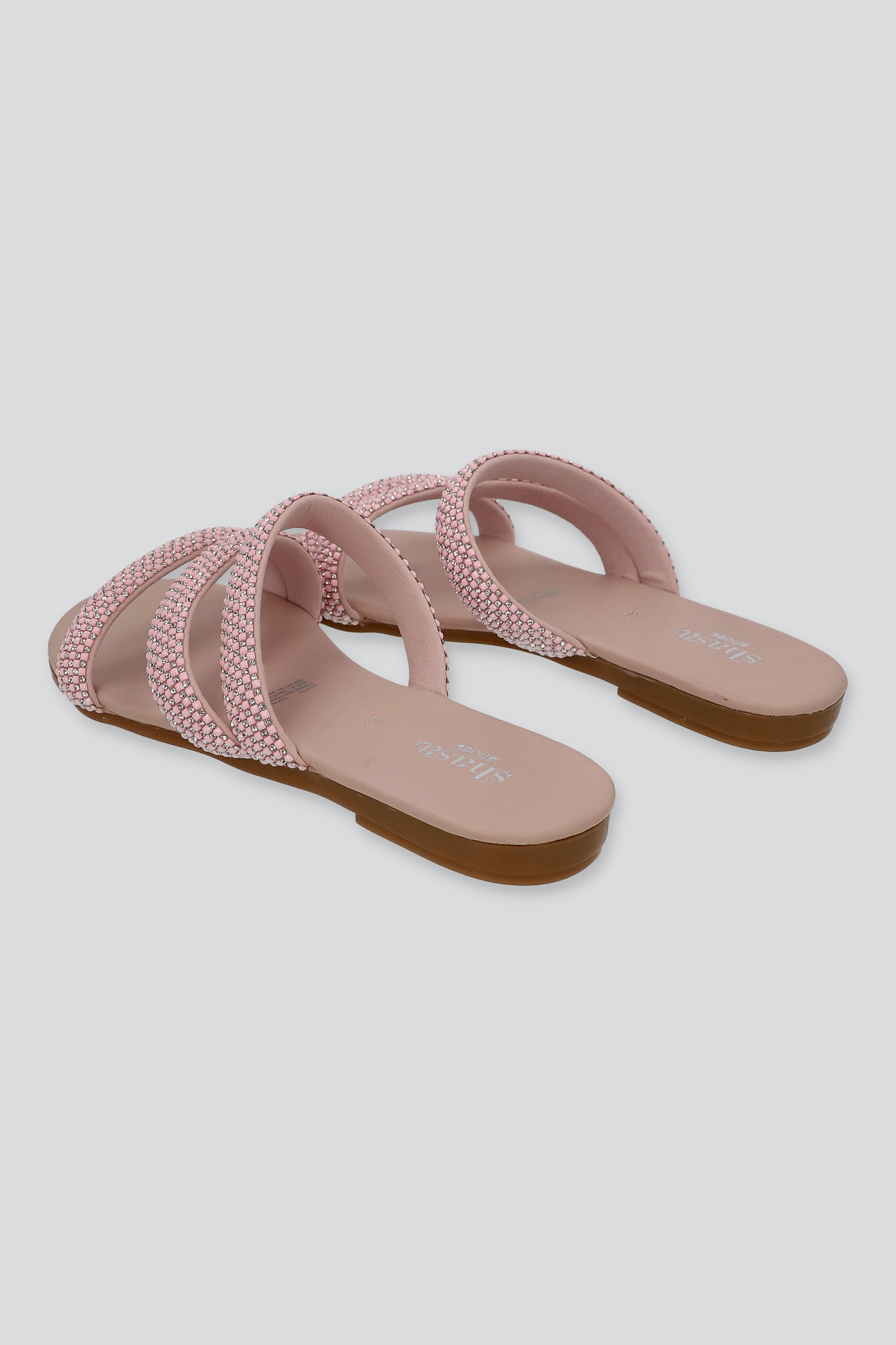 Sandalia tiras diagonal brillos ROSA