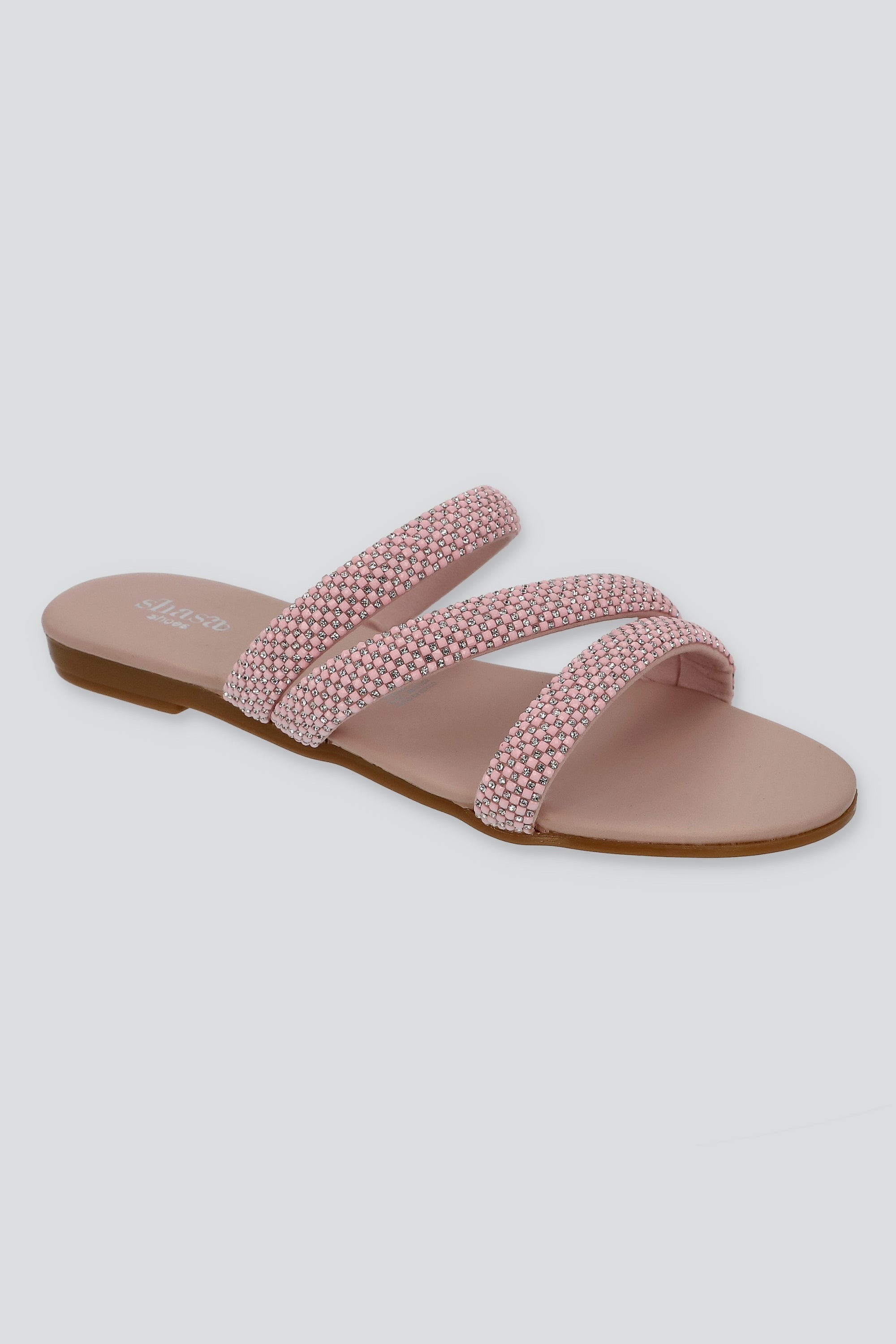 Sandalia tiras diagonal brillos ROSA