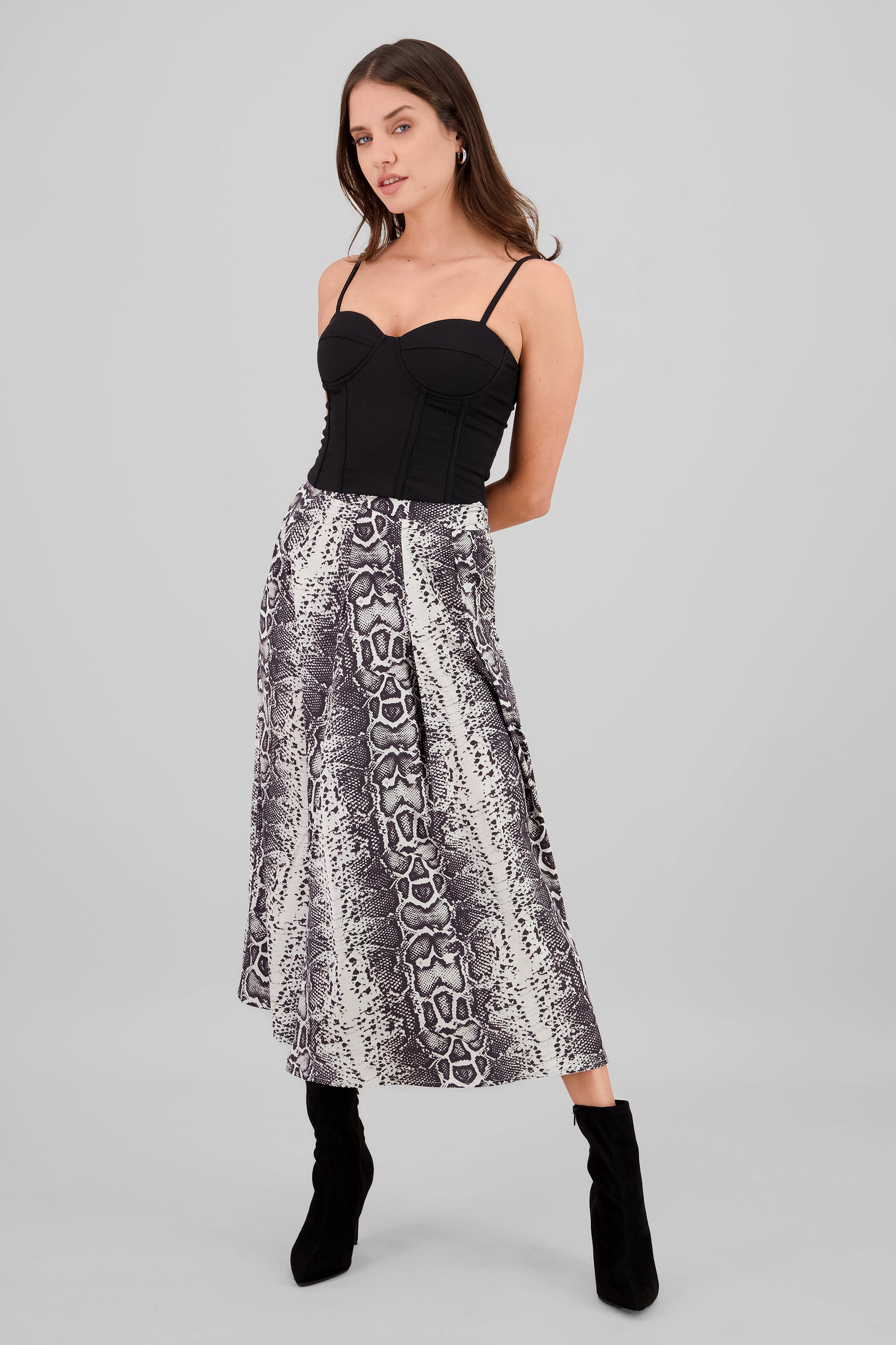 Falda midi animal print NEGRO COMBO