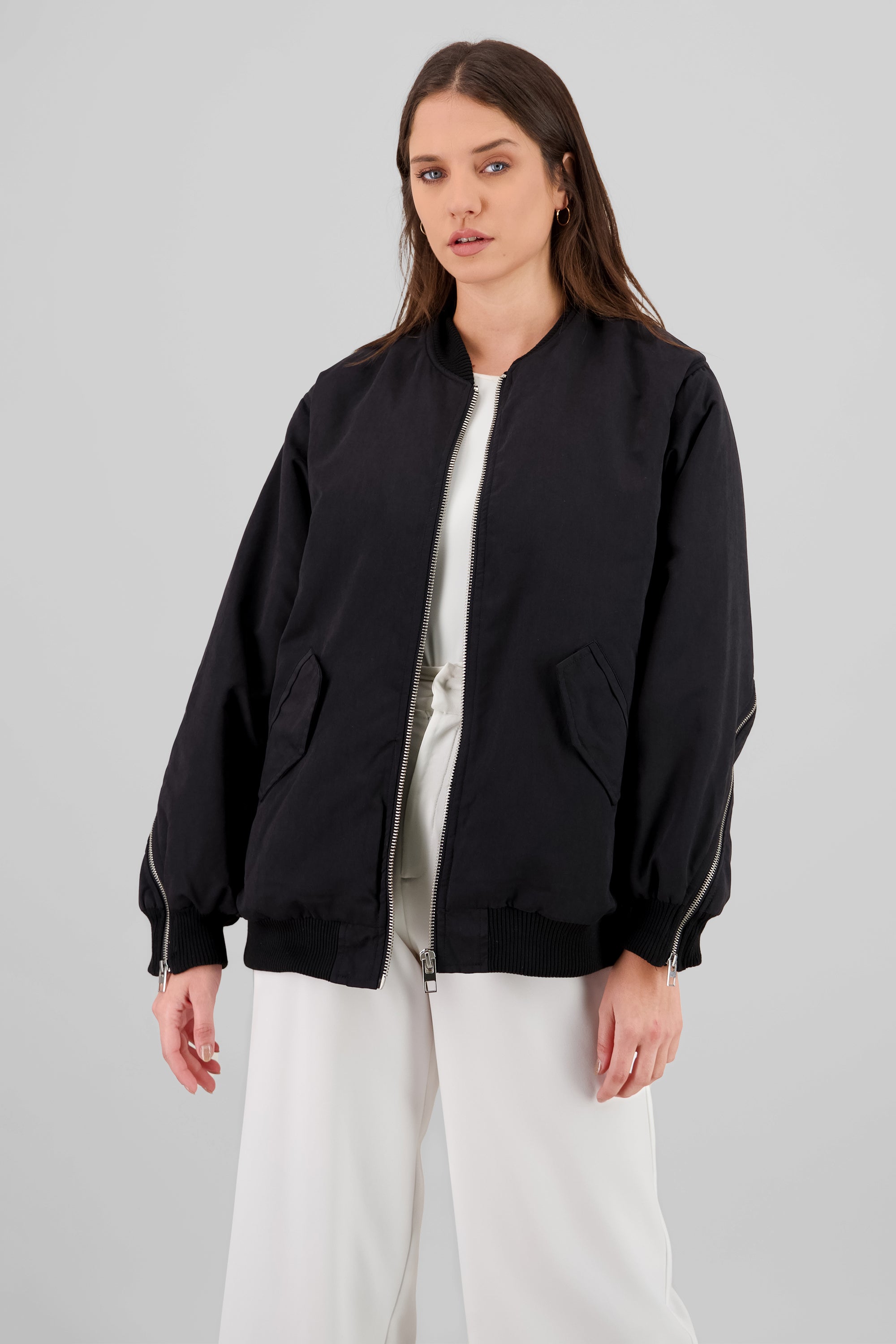 Bomber jacket oversize detalle cierre espalda hyp NEGRO