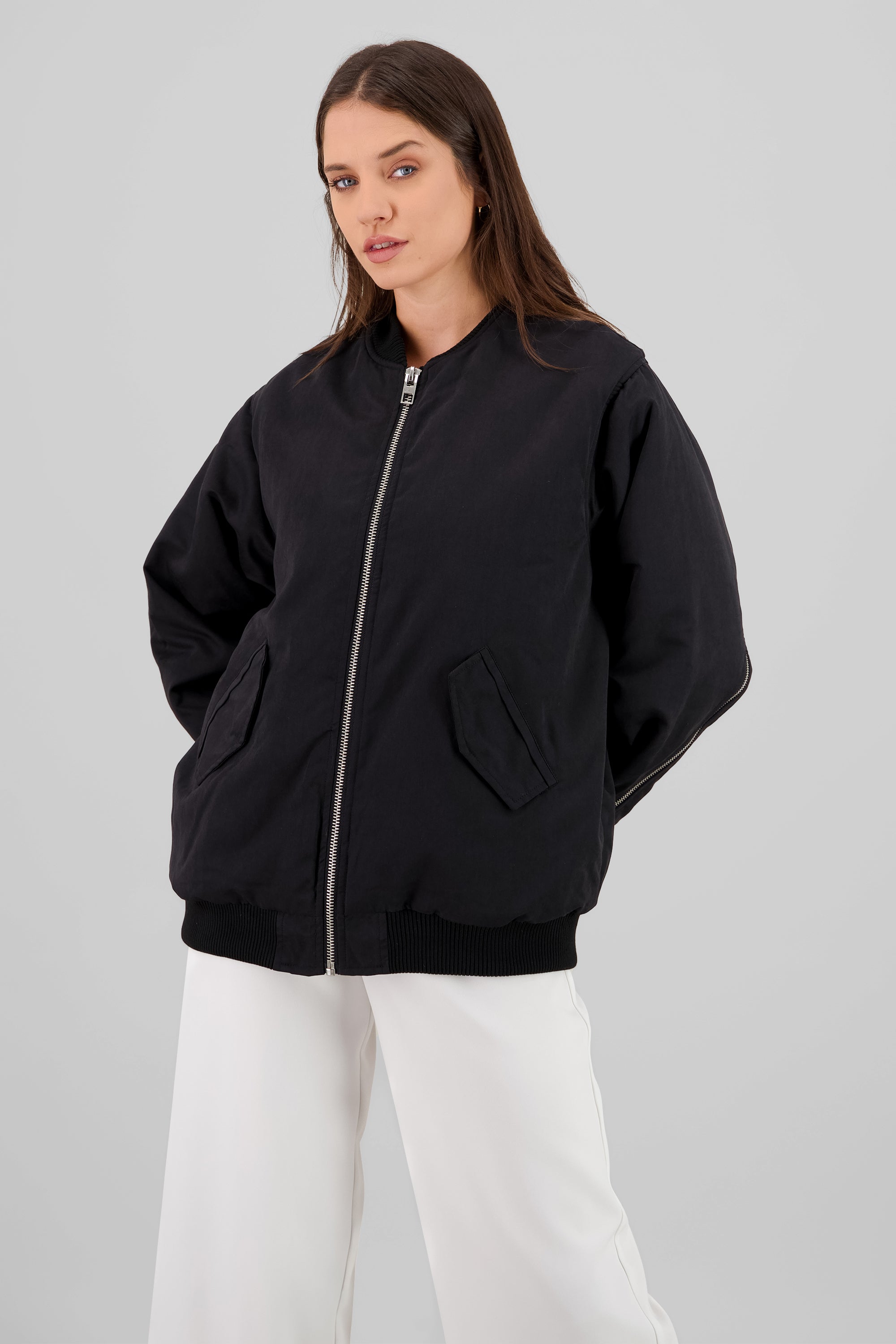 Bomber jacket oversize detalle cierre espalda hyp NEGRO