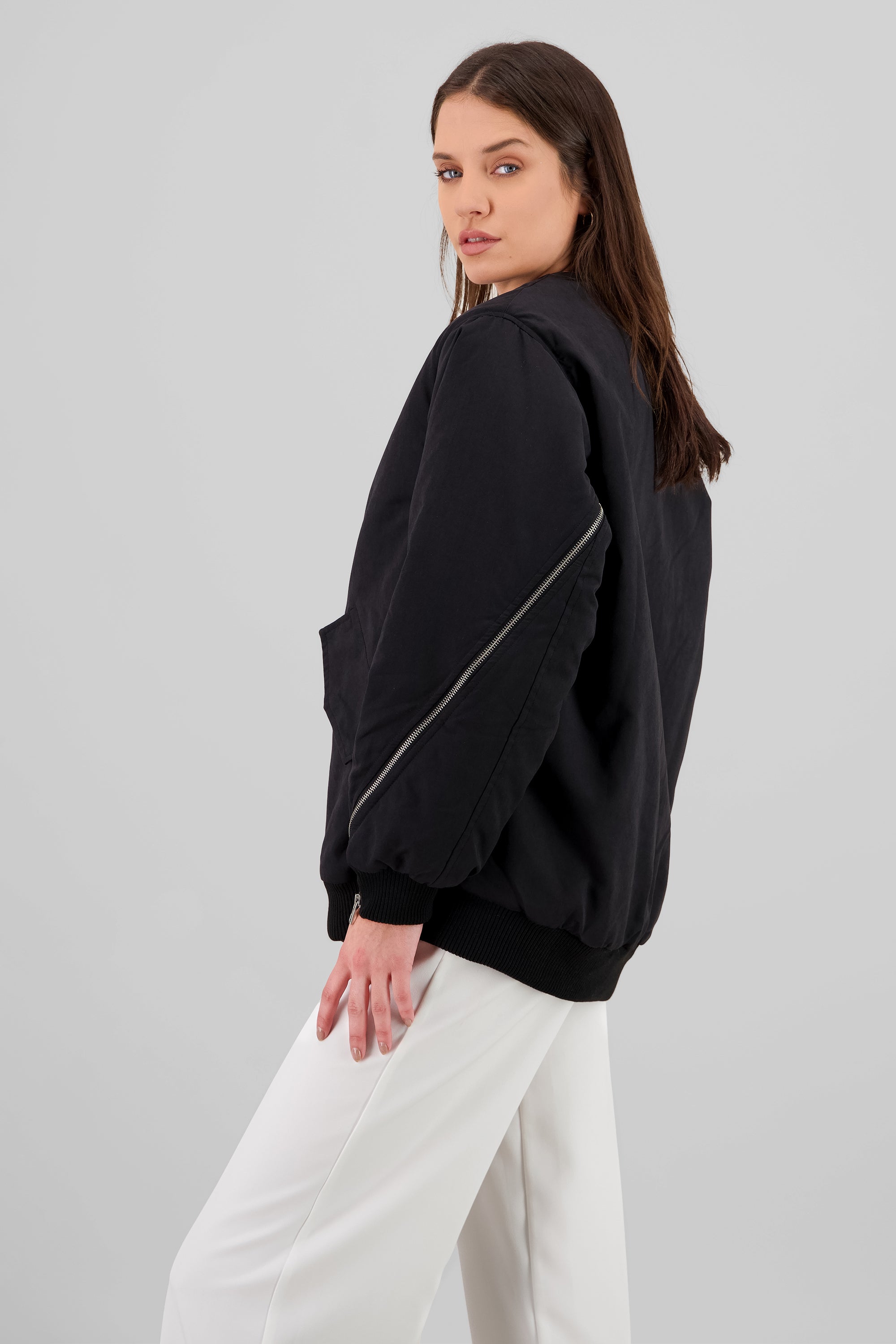 Bomber jacket oversize detalle cierre espalda hyp NEGRO