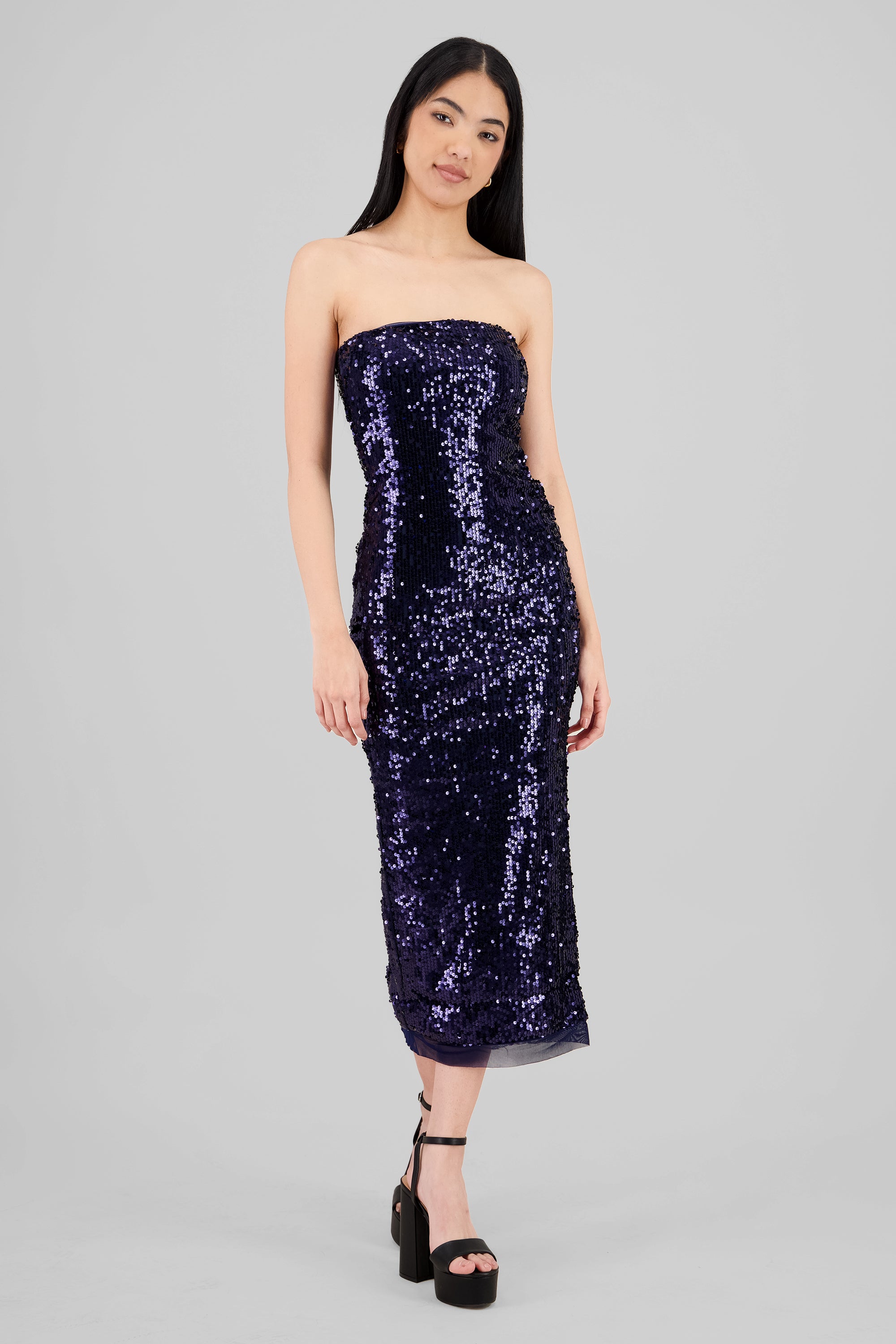Vestido midi strapless lentejuelas MARINO