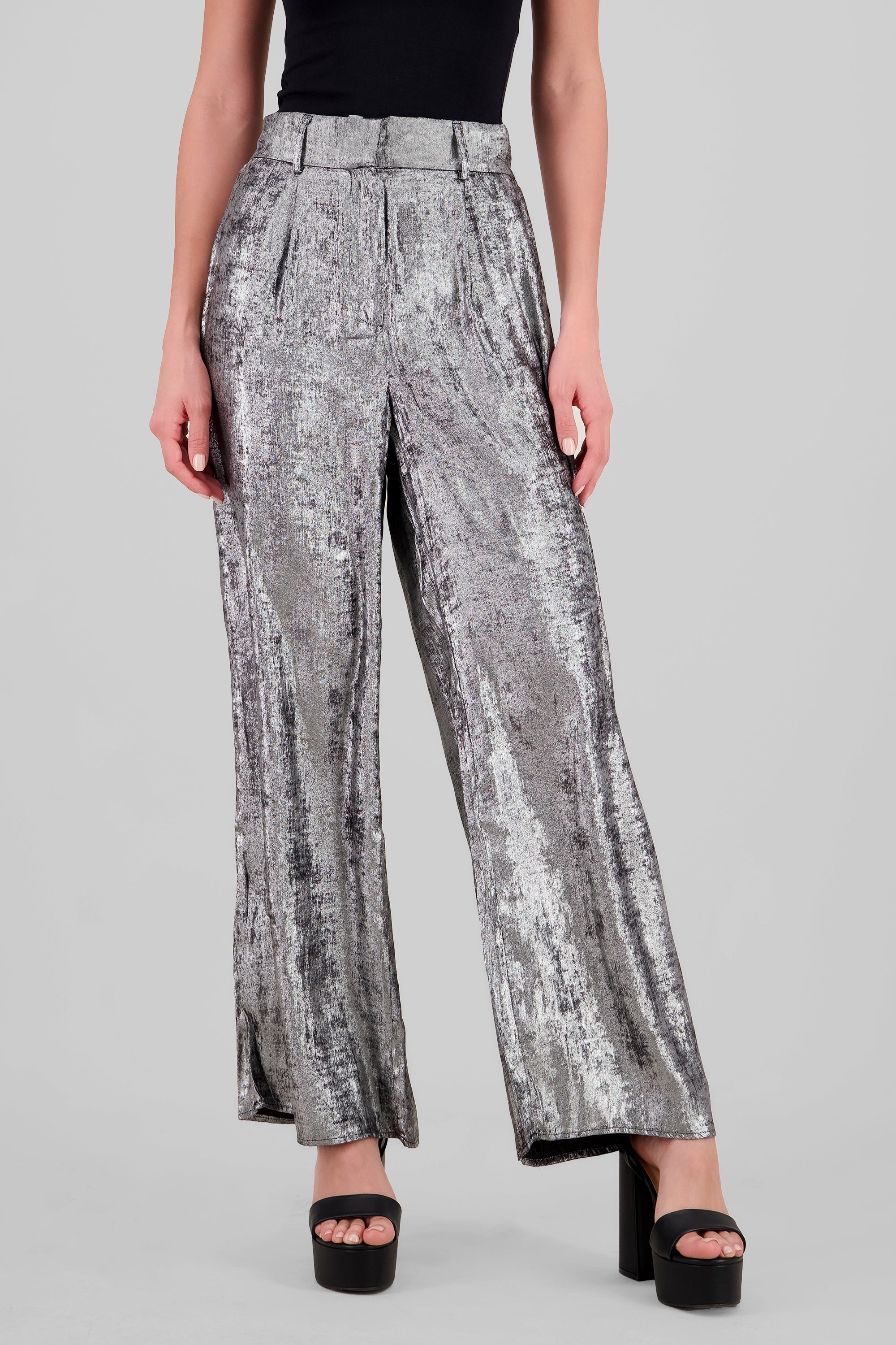 Pantalon amplio brillo sutil PLATA