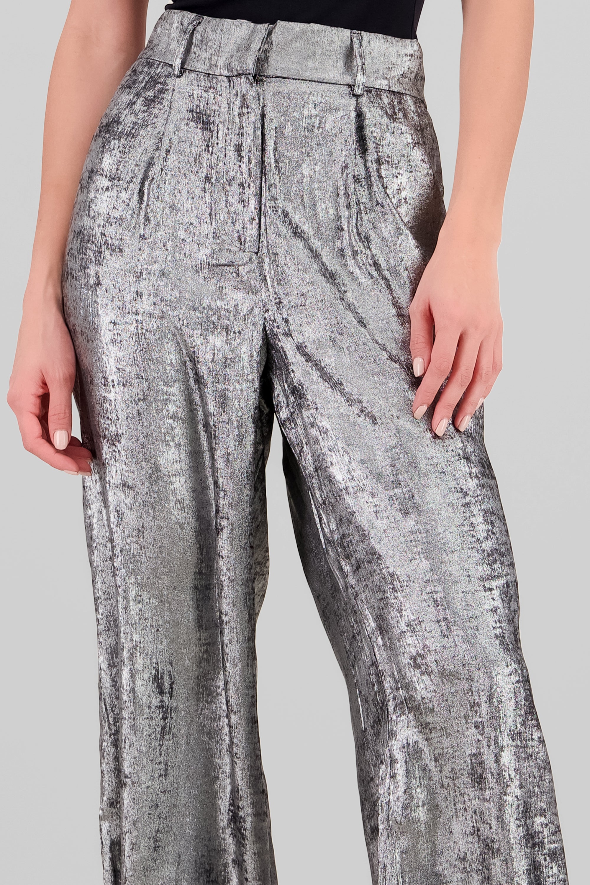 Pantalon amplio brillo sutil PLATA