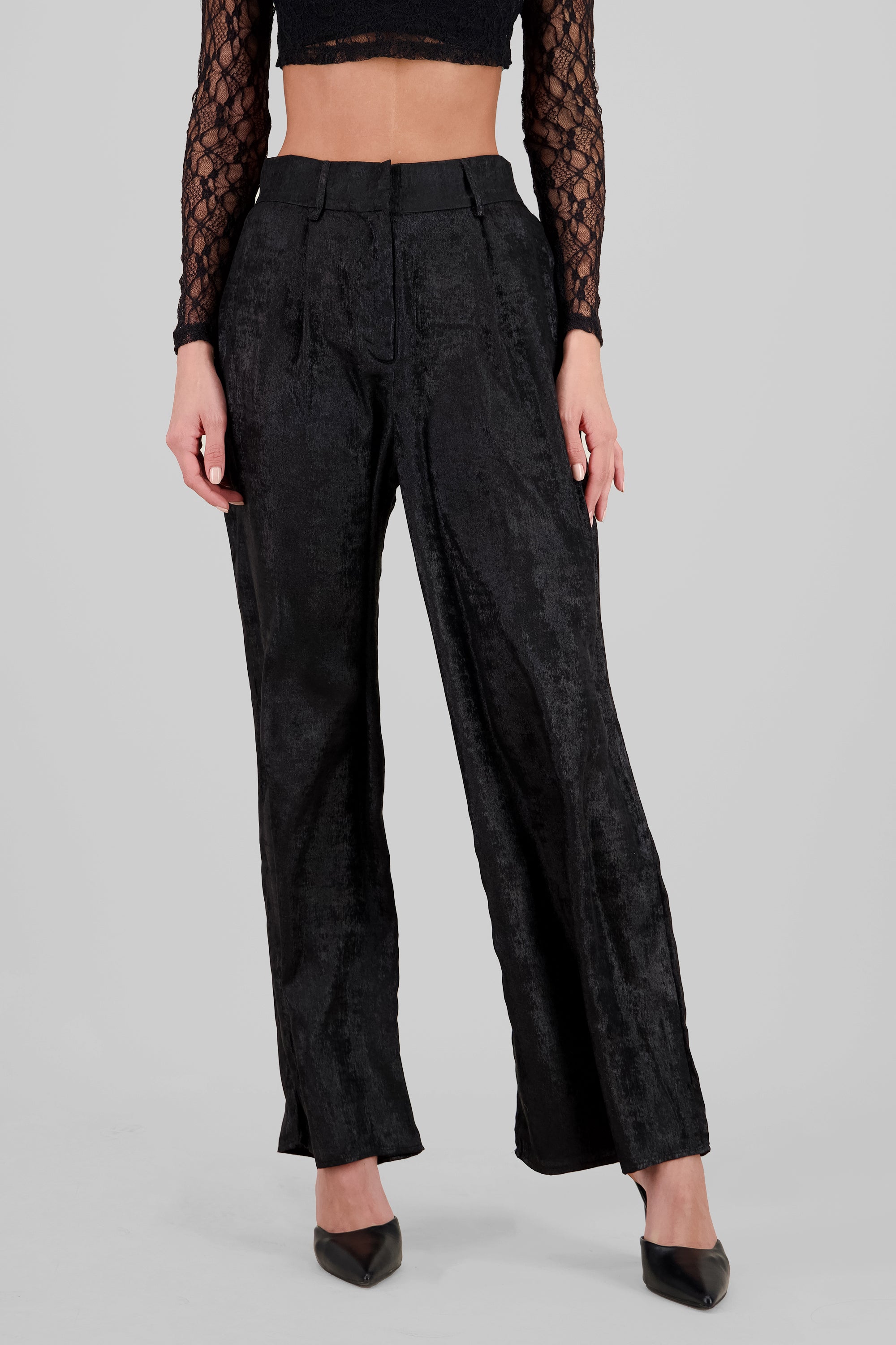 Pantalon amplio brillo sutil NEGRO