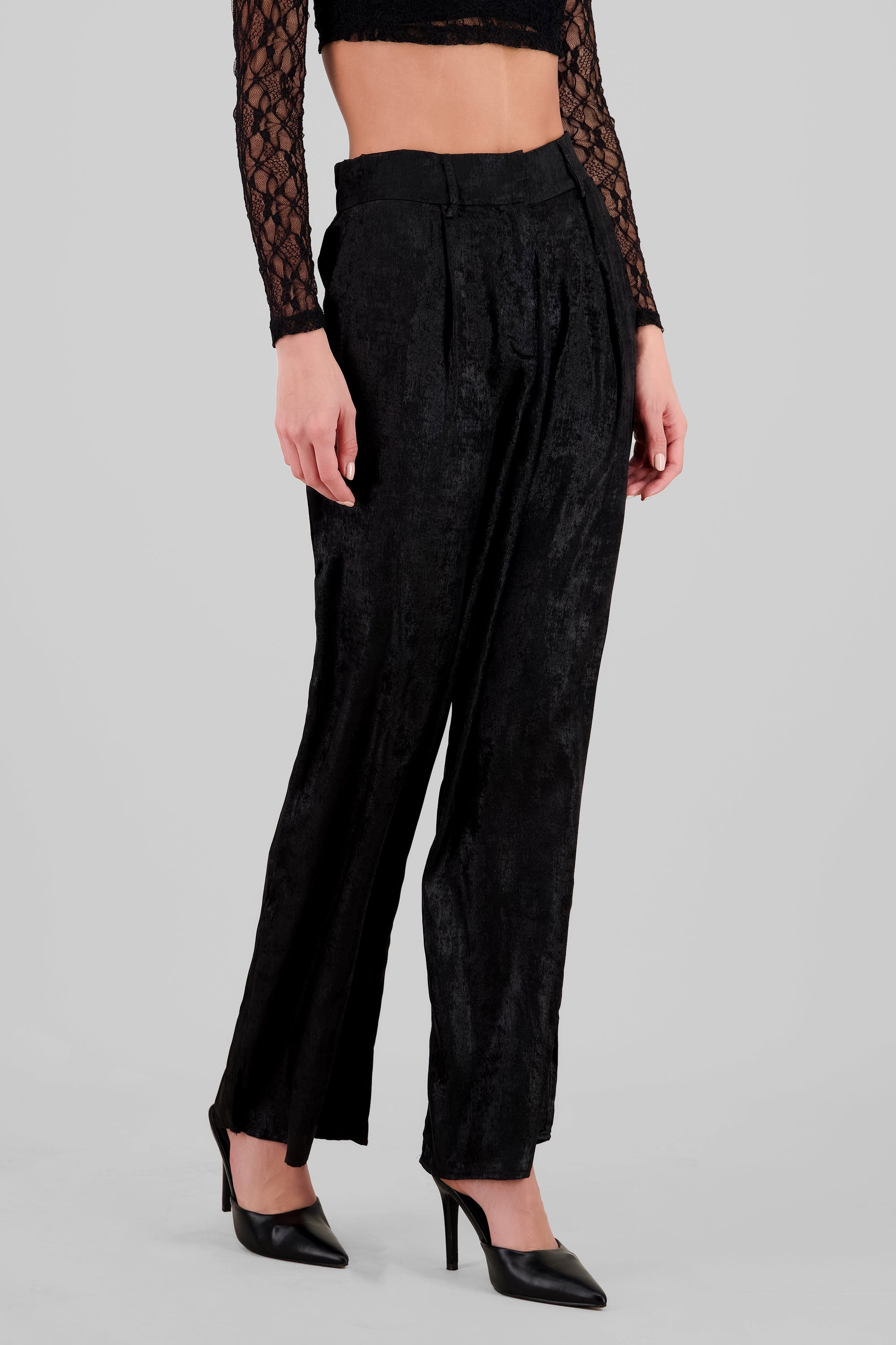 Pantalon amplio brillo sutil NEGRO