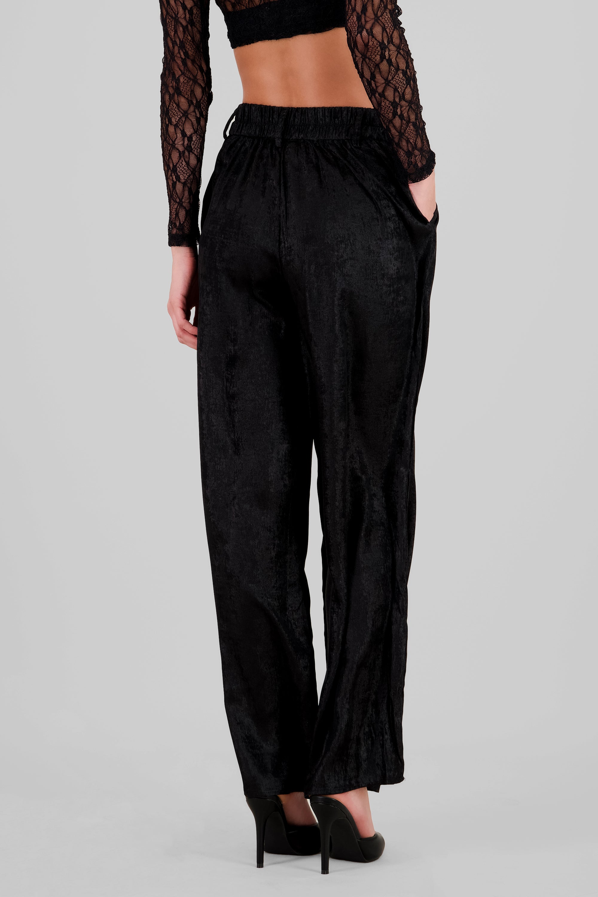 Pantalon amplio brillo sutil NEGRO