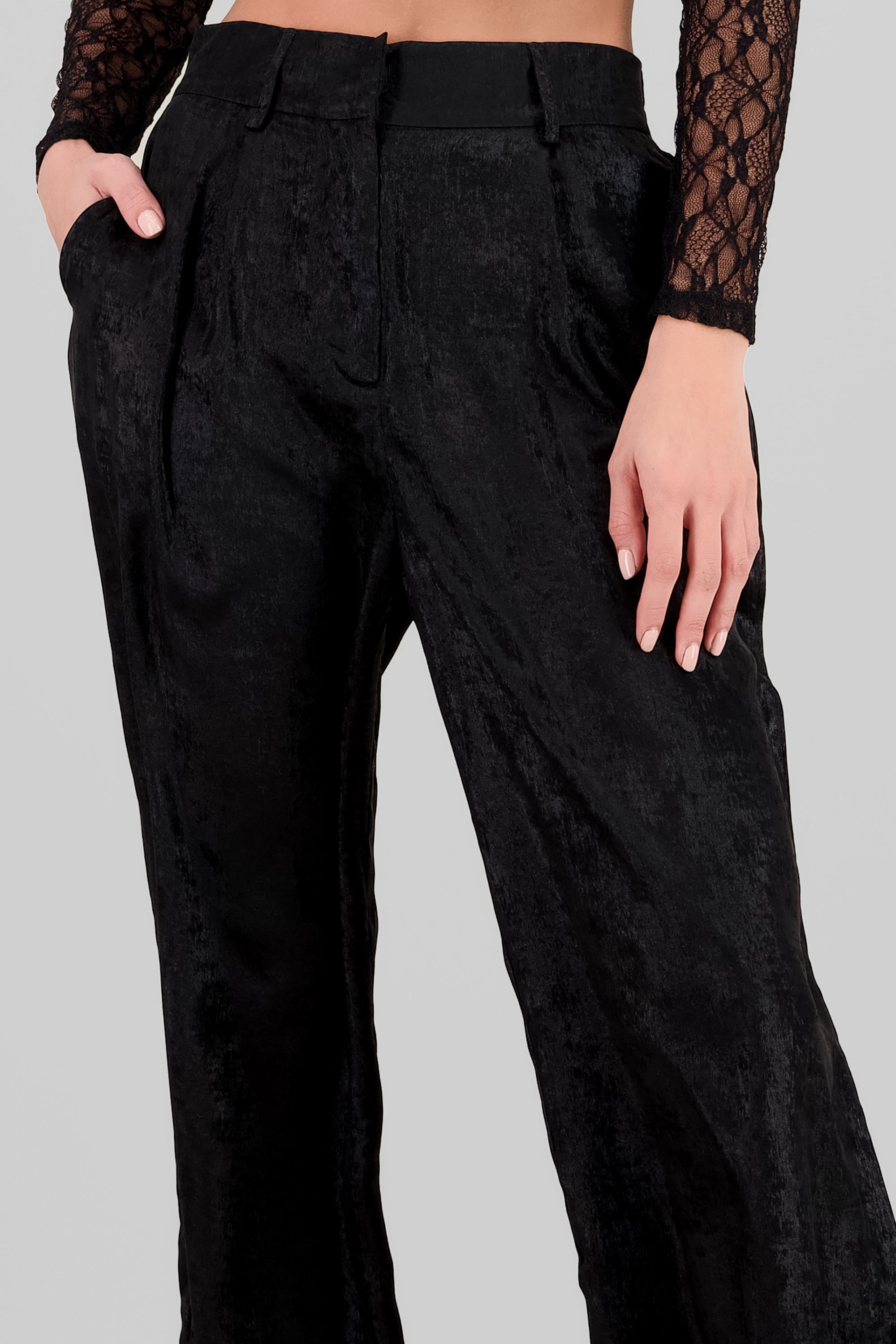 Pantalon amplio brillo sutil NEGRO