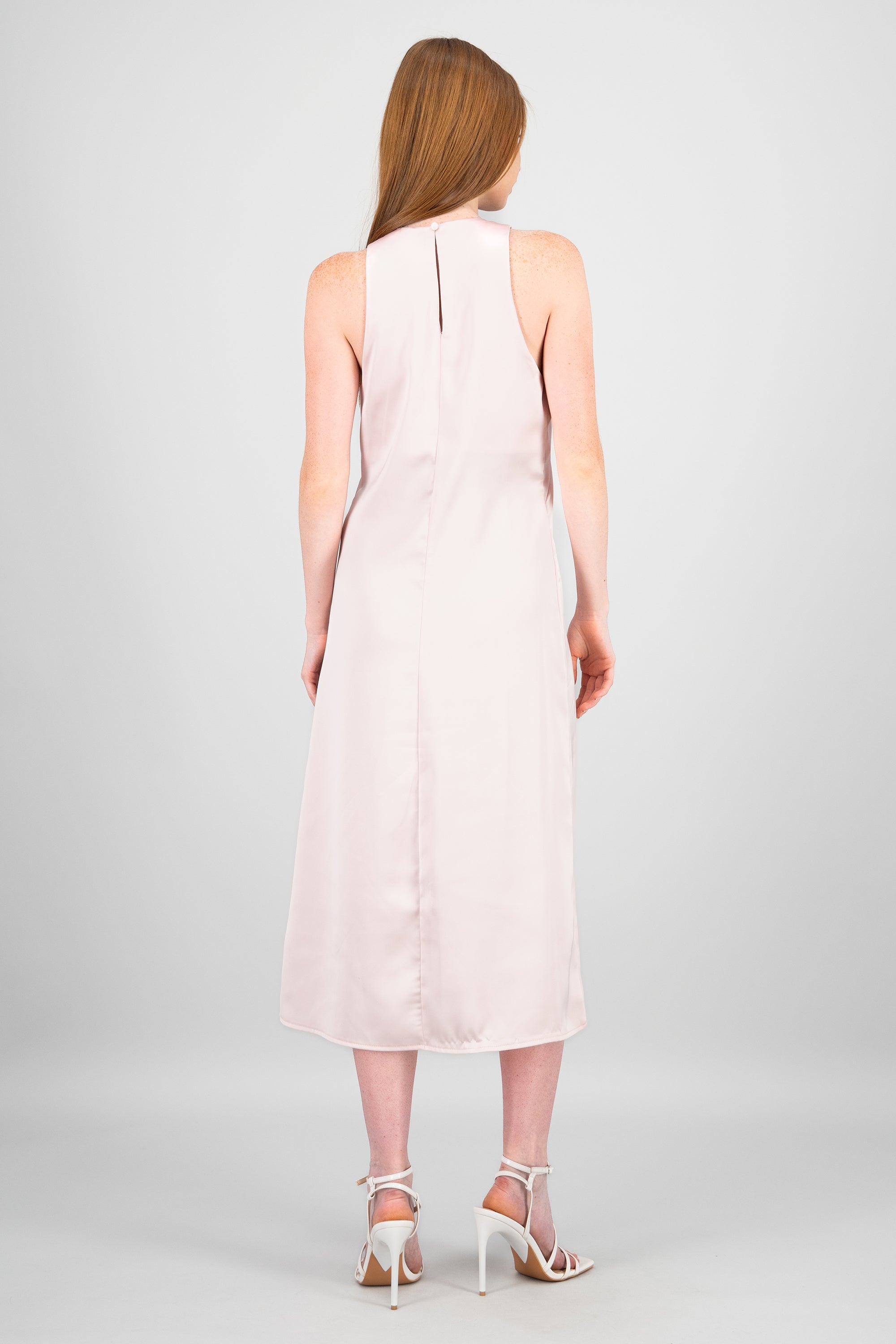Vestido midi satin cuello redondo ROSA