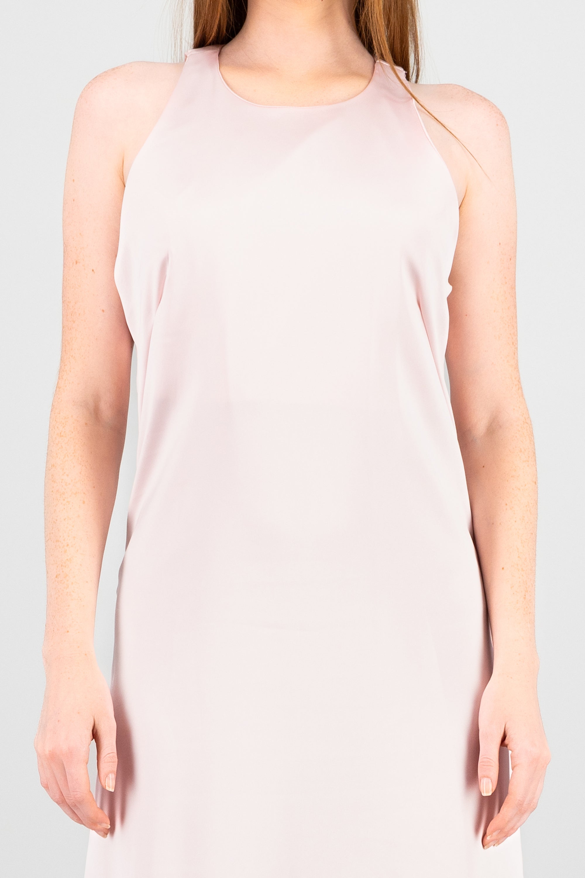 Vestido midi satin cuello redondo ROSA