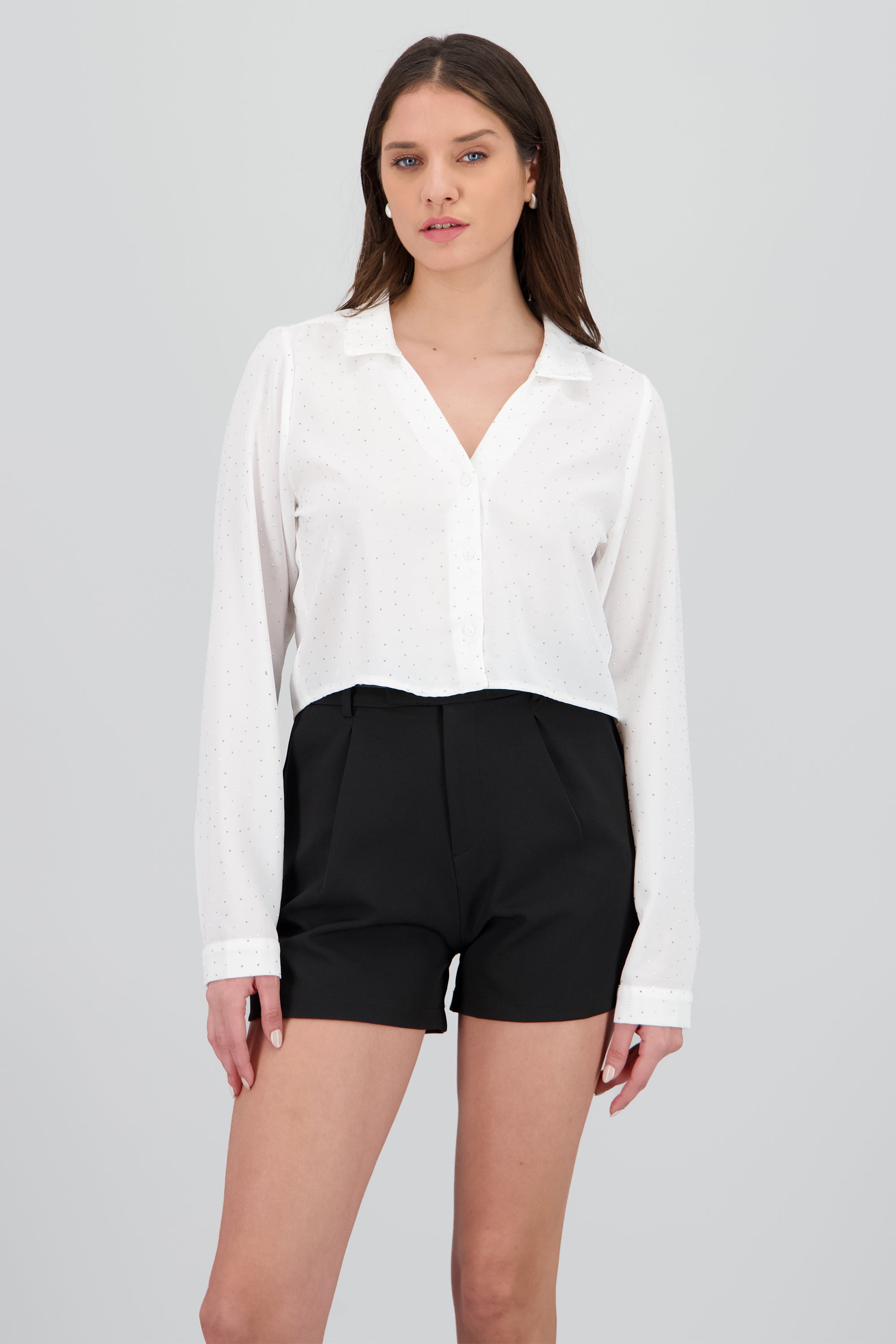 Blusa crop manga larga con brillos Hypsters BLANCO