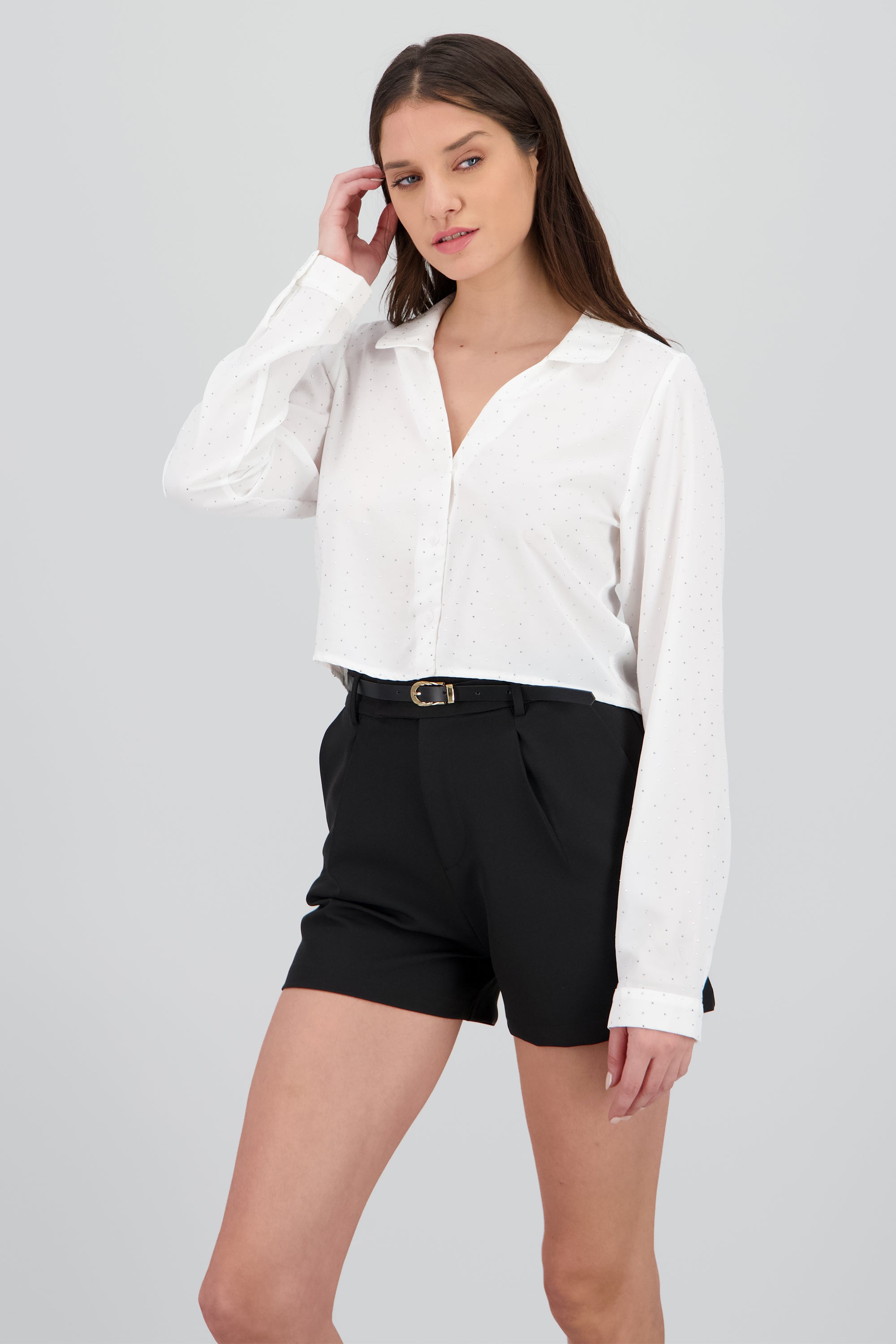Blusa crop manga larga con brillos Hypsters BLANCO