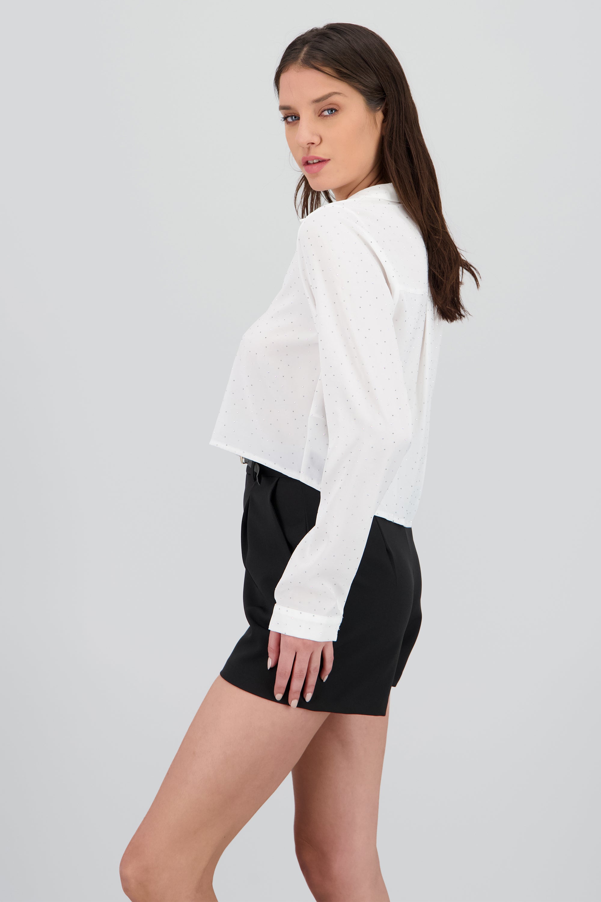 Blusa crop manga larga con brillos Hypsters BLANCO