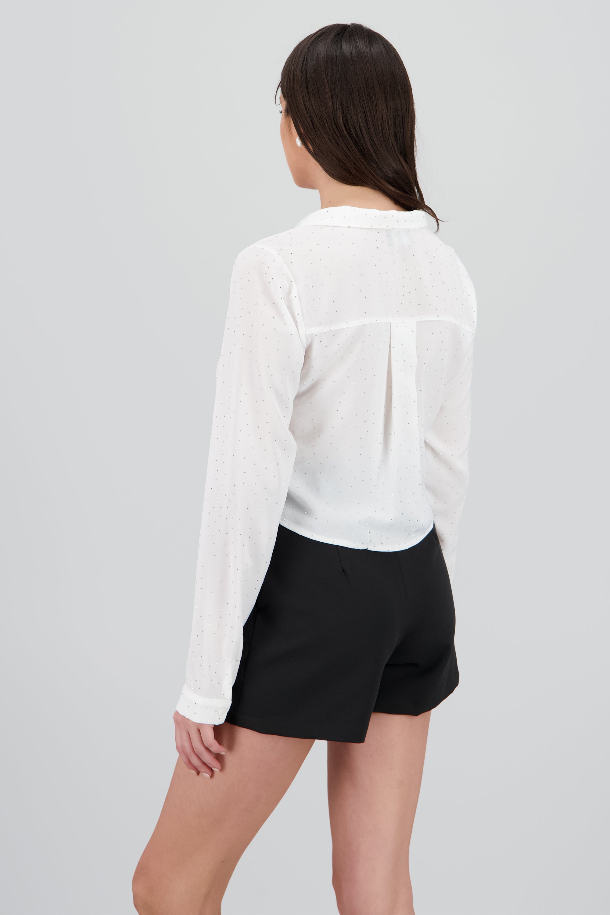 Blusa crop manga larga con brillos Hypsters BLANCO