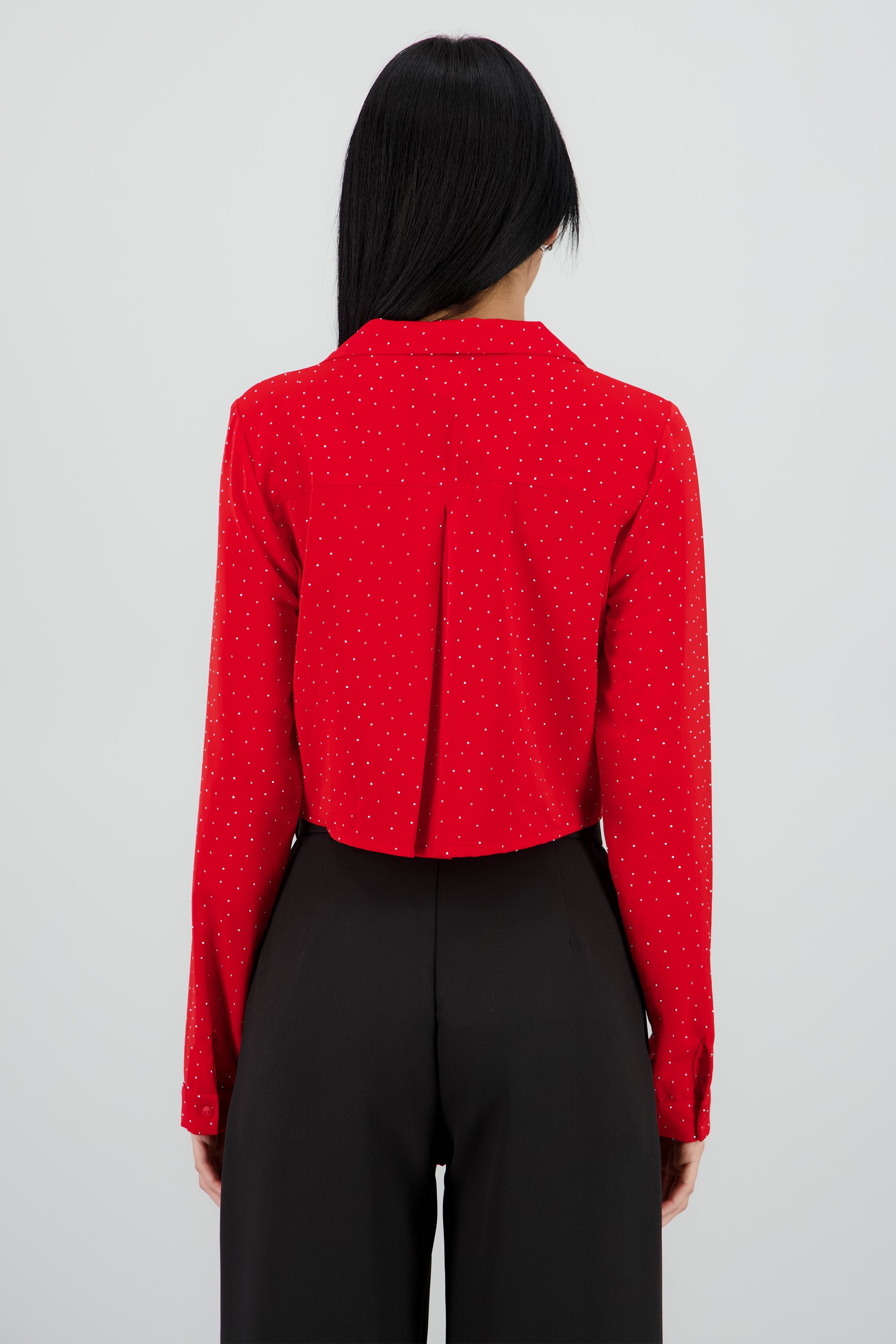 Blusa crop manga larga con brillos Hypsters ROJO