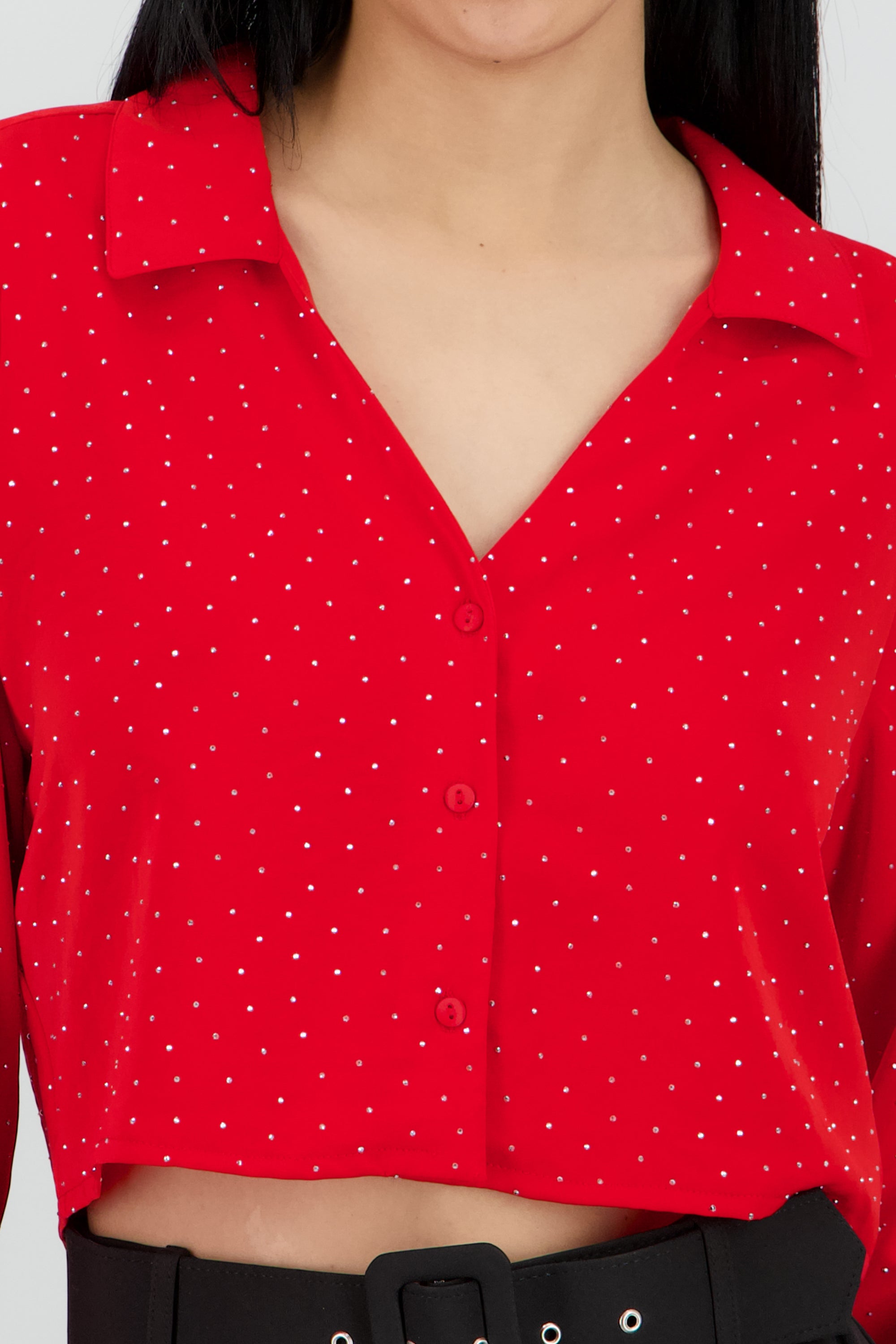 Blusa crop manga larga con brillos Hypsters ROJO