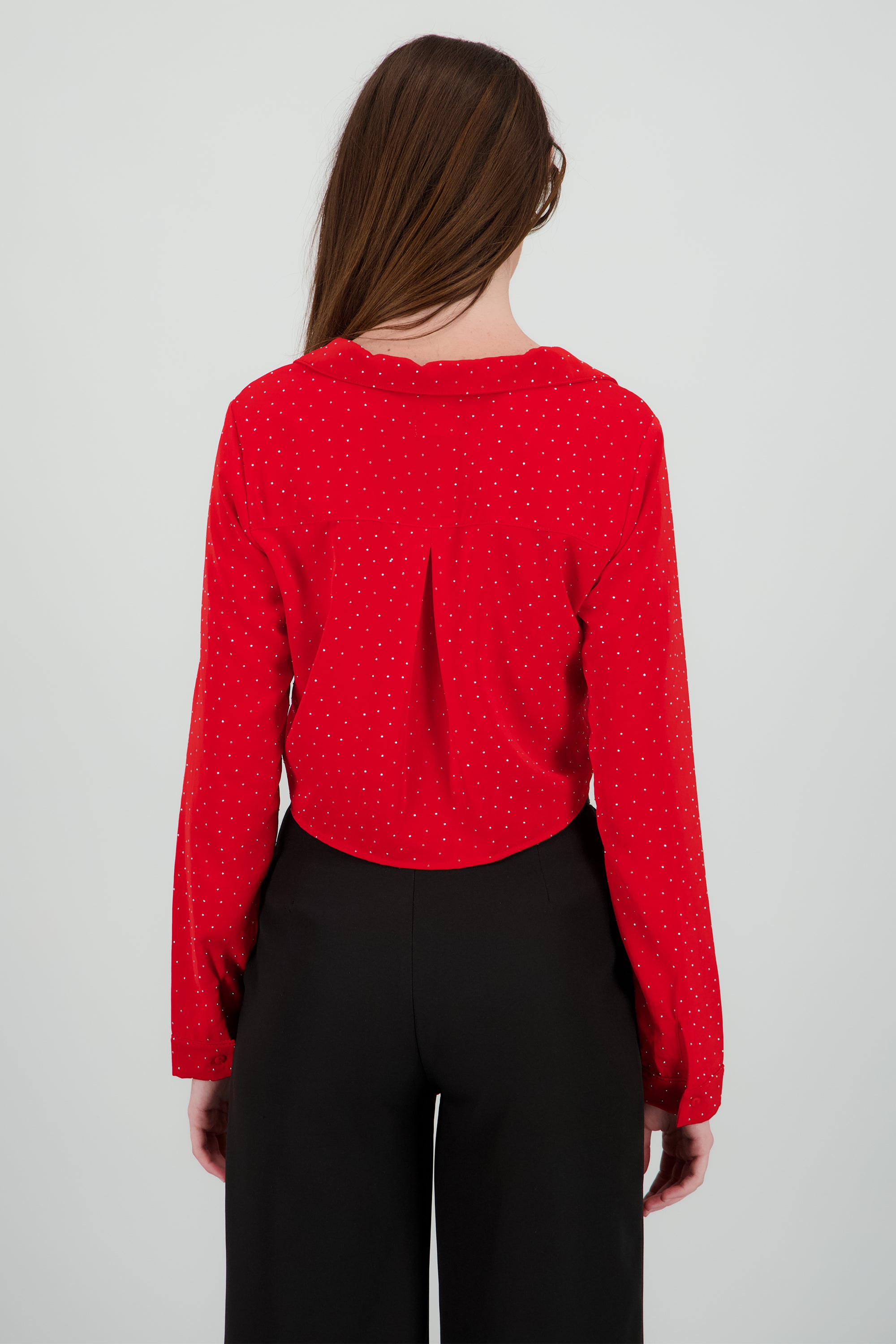 Blusa crop manga larga con brillos Hypsters ROJO QUEMADO