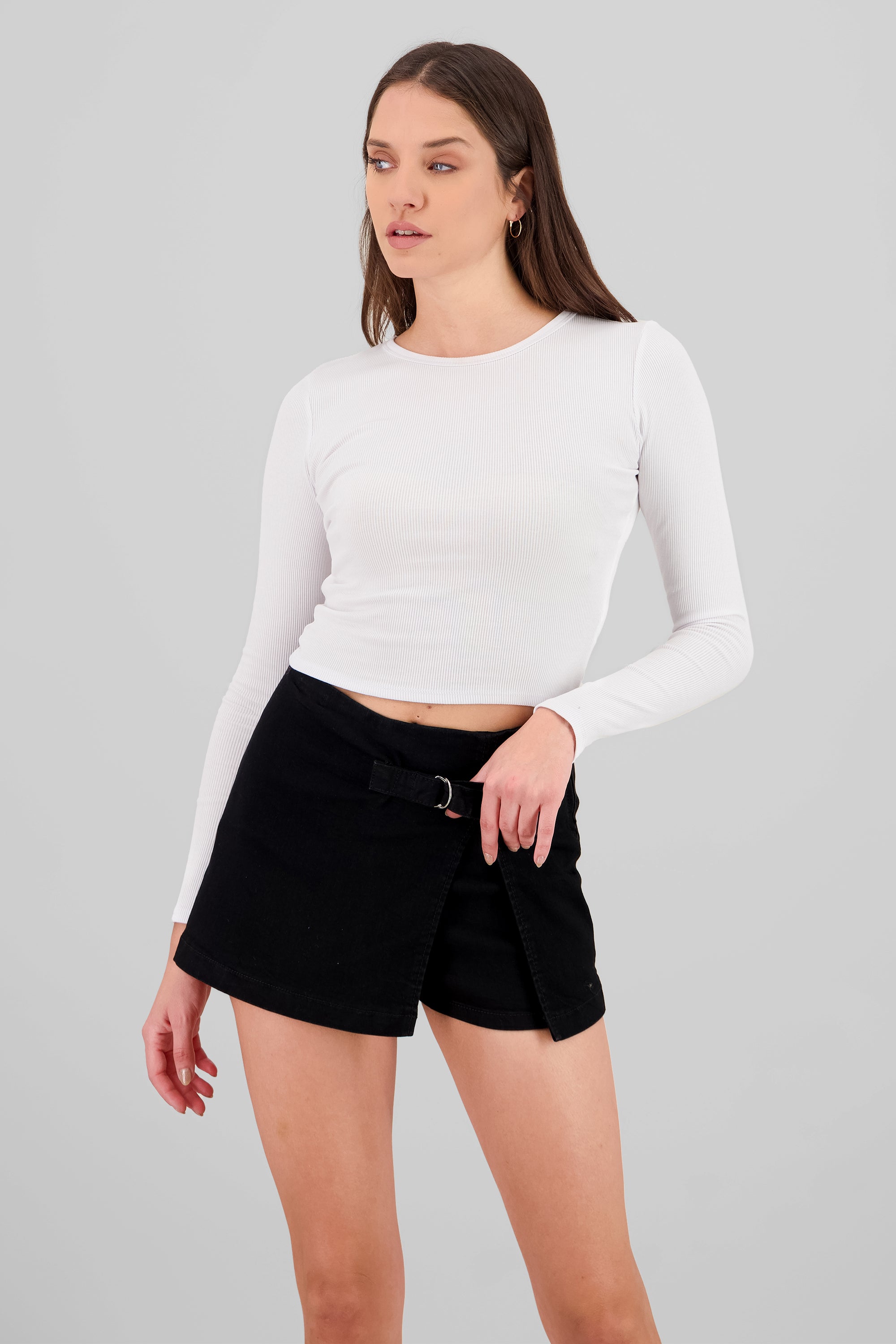 Top manga larga rib liso BLANCO