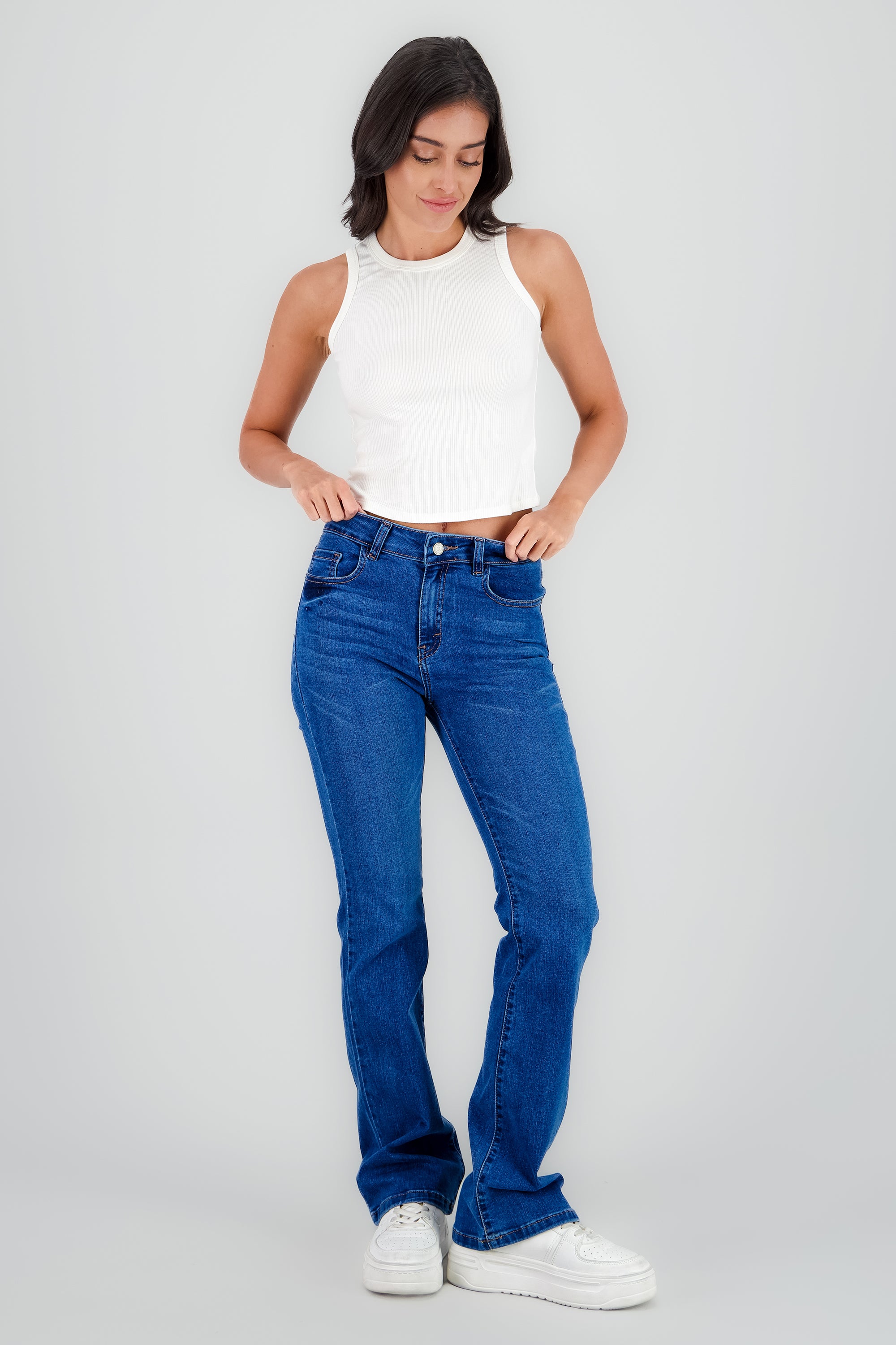 Jeans bootcut mid rise STONE